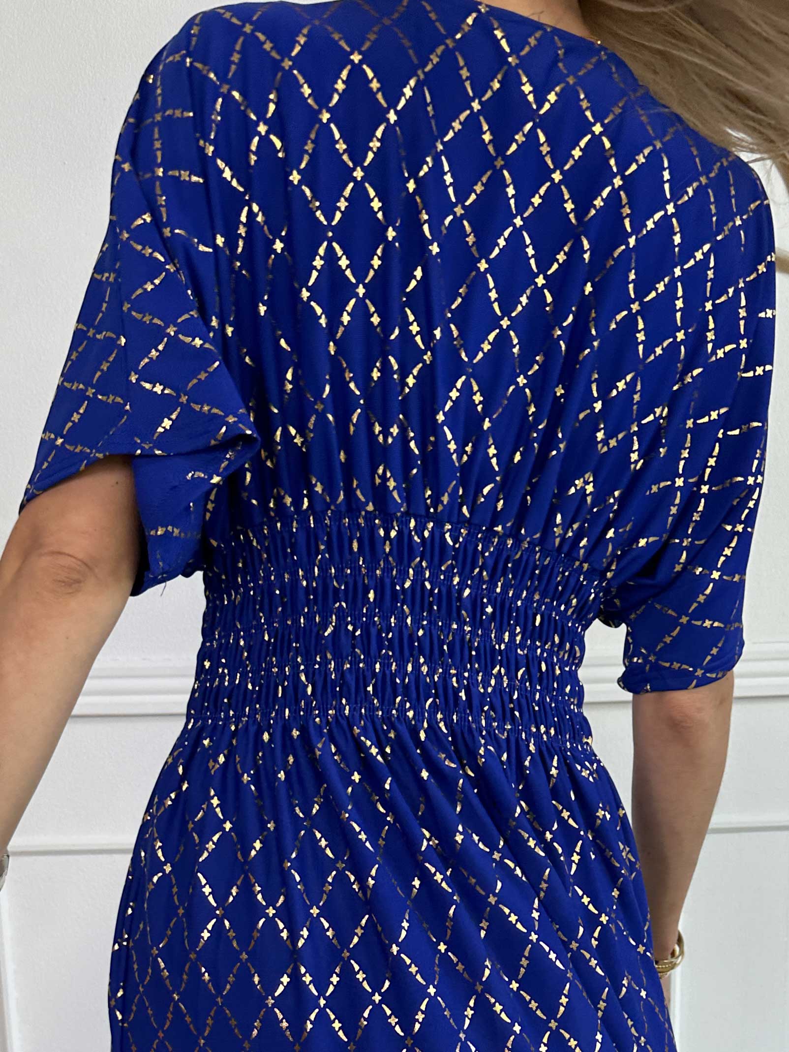 Pams Gold Check - Lang elastisk kjole med guld detaljer