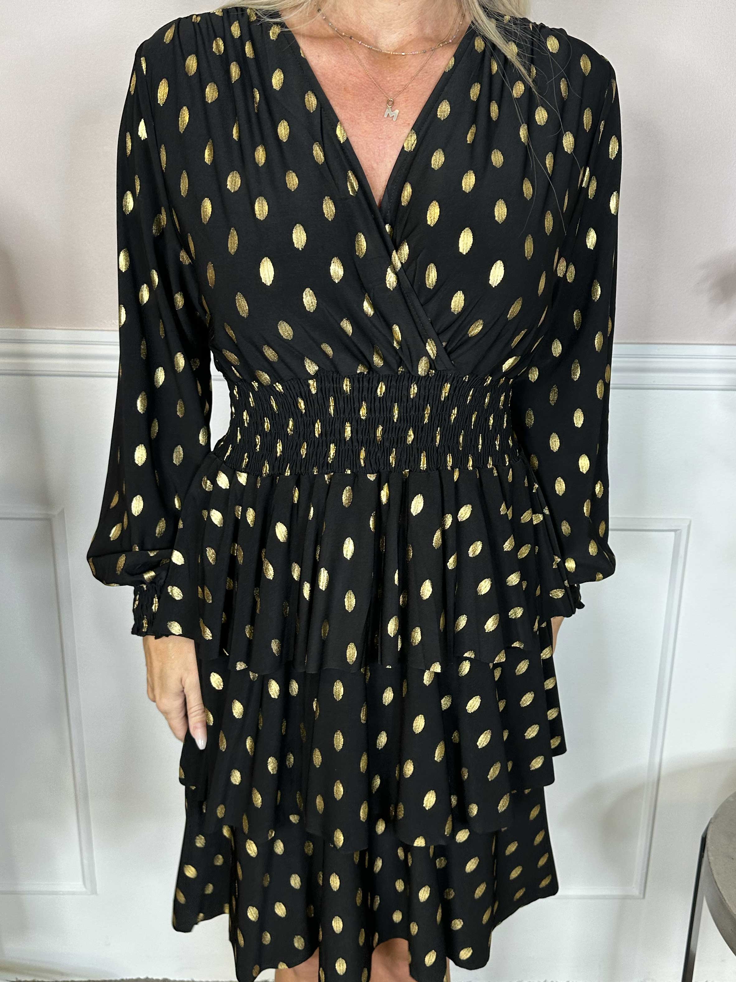 Pams Gold Dot Frills - Sød elastisk kjole med flæser