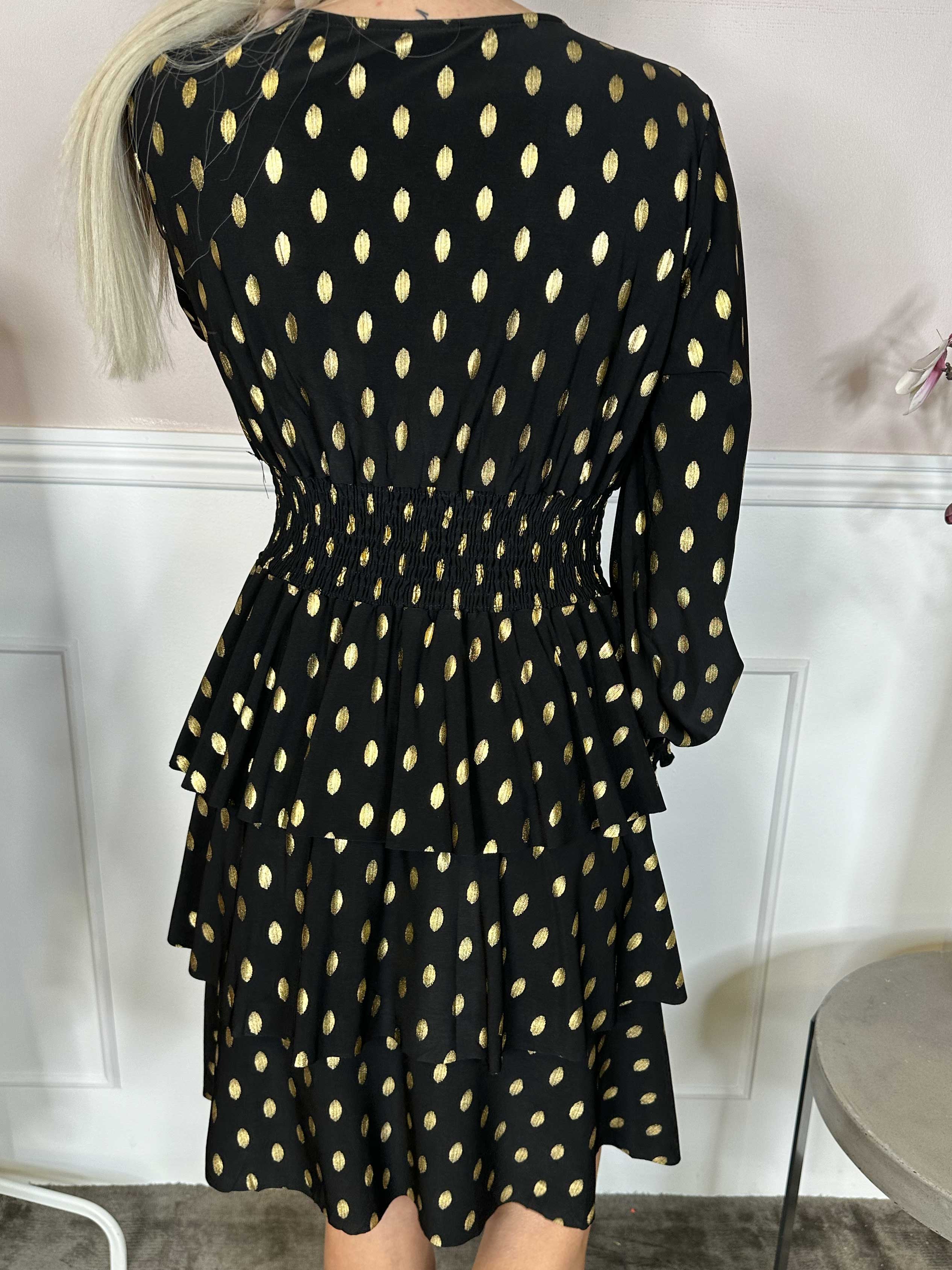 Pams Gold Dot Frills - Sød elastisk kjole med flæser