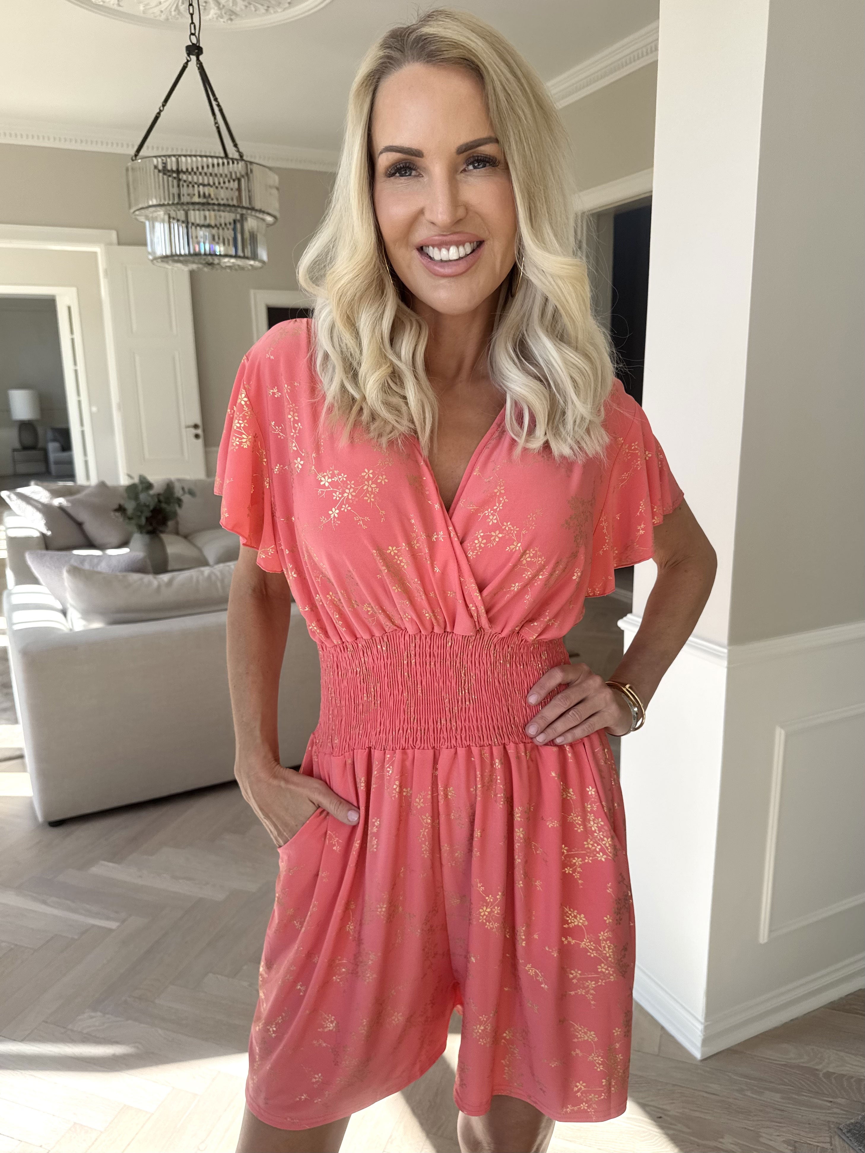 Pams Gold Playsuit - Elastisk buksedragt med gold print