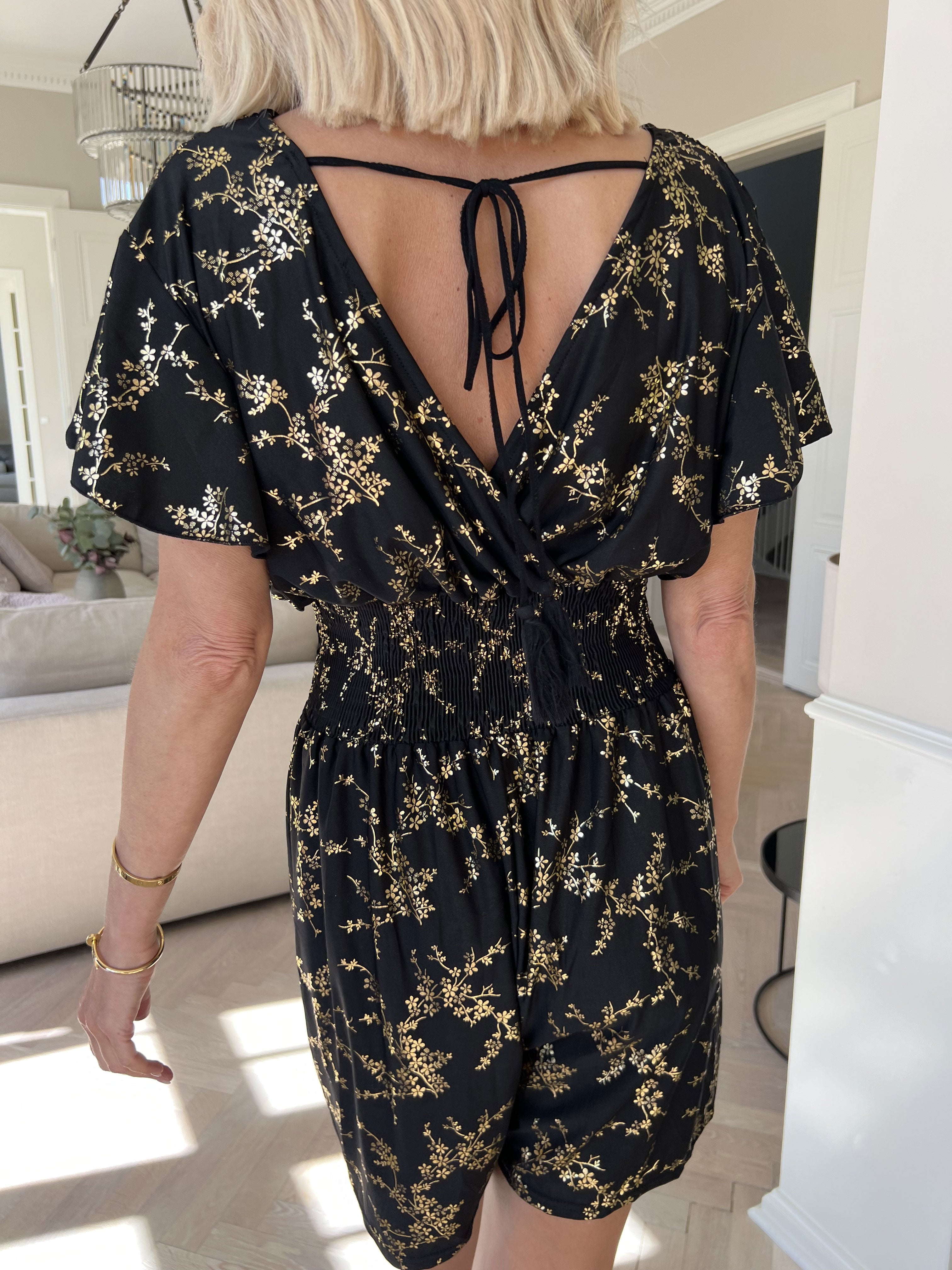 Pams Gold Playsuit - Elastisk buksedragt med gold print