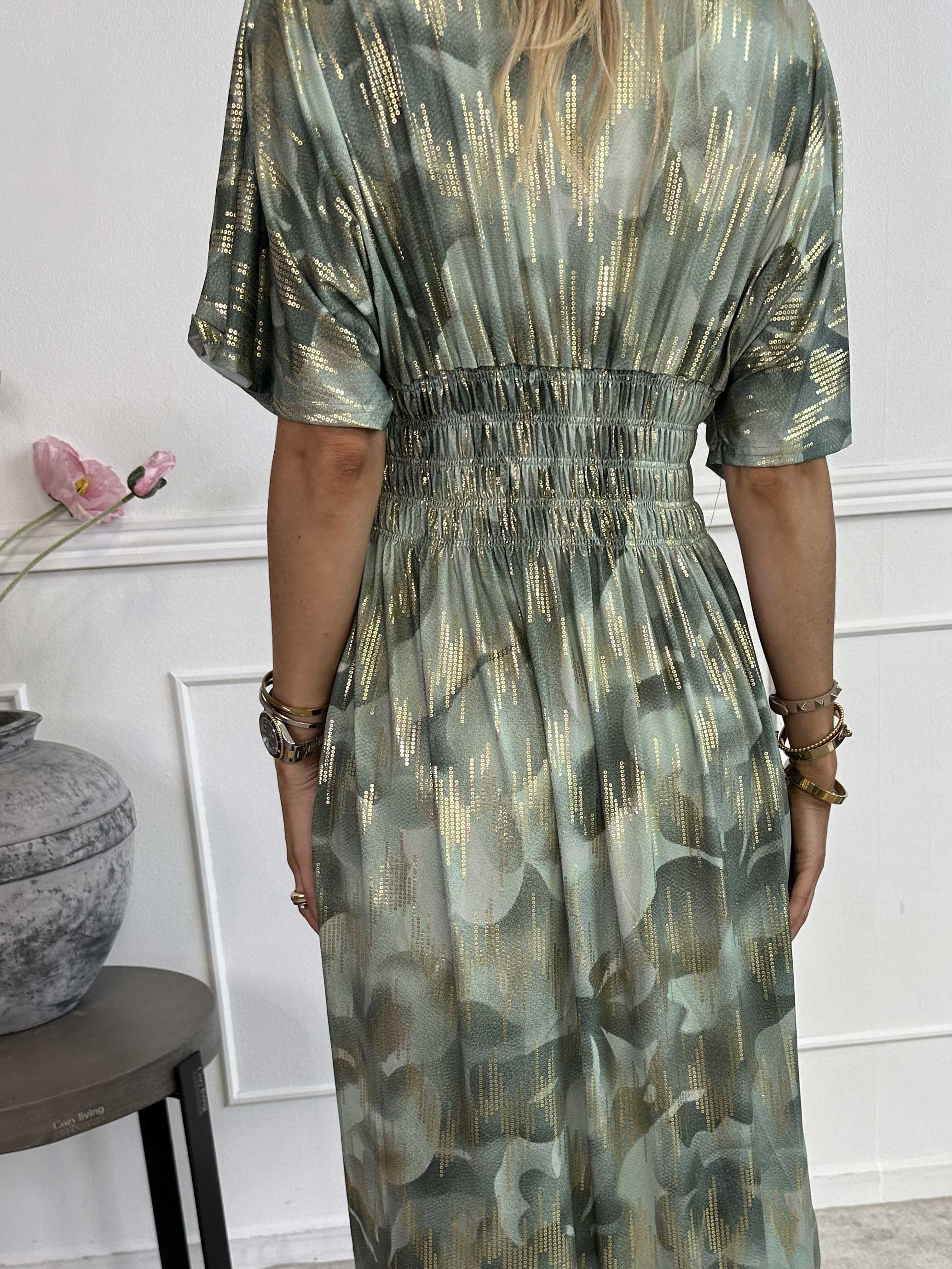 Pams Glamorous - Lang elastisk kjole med fine guld detaljer