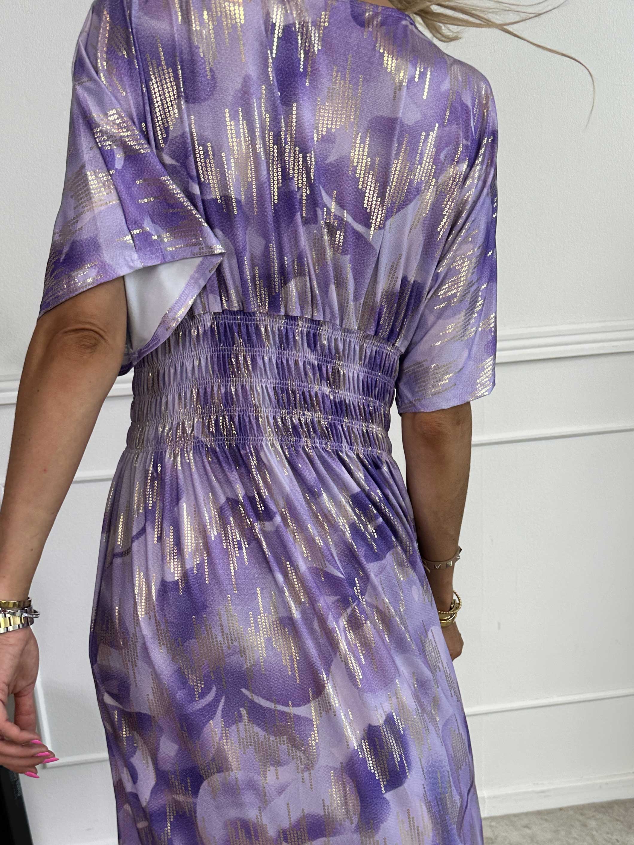 Pams Glamorous - Lang elastisk kjole med fine guld detaljer