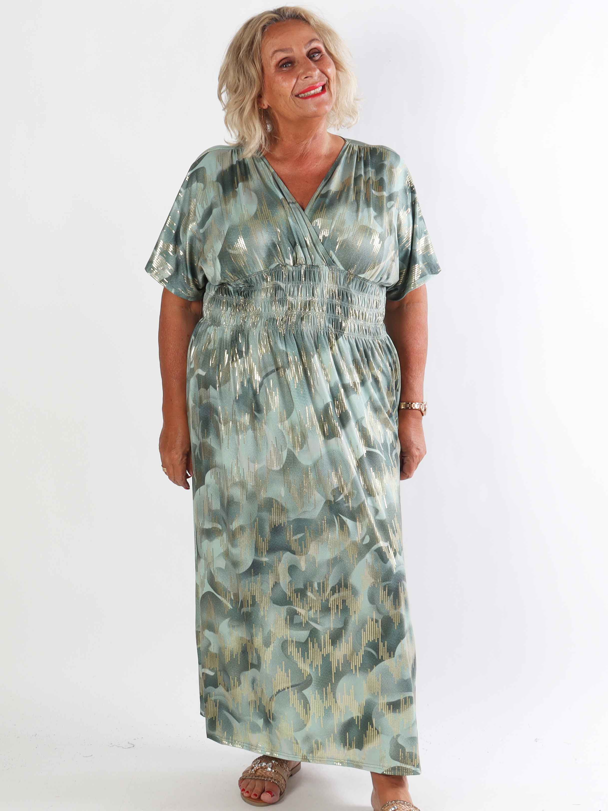 Pams Glamorous - Plus size elastisk kjole med fine guld detaljer