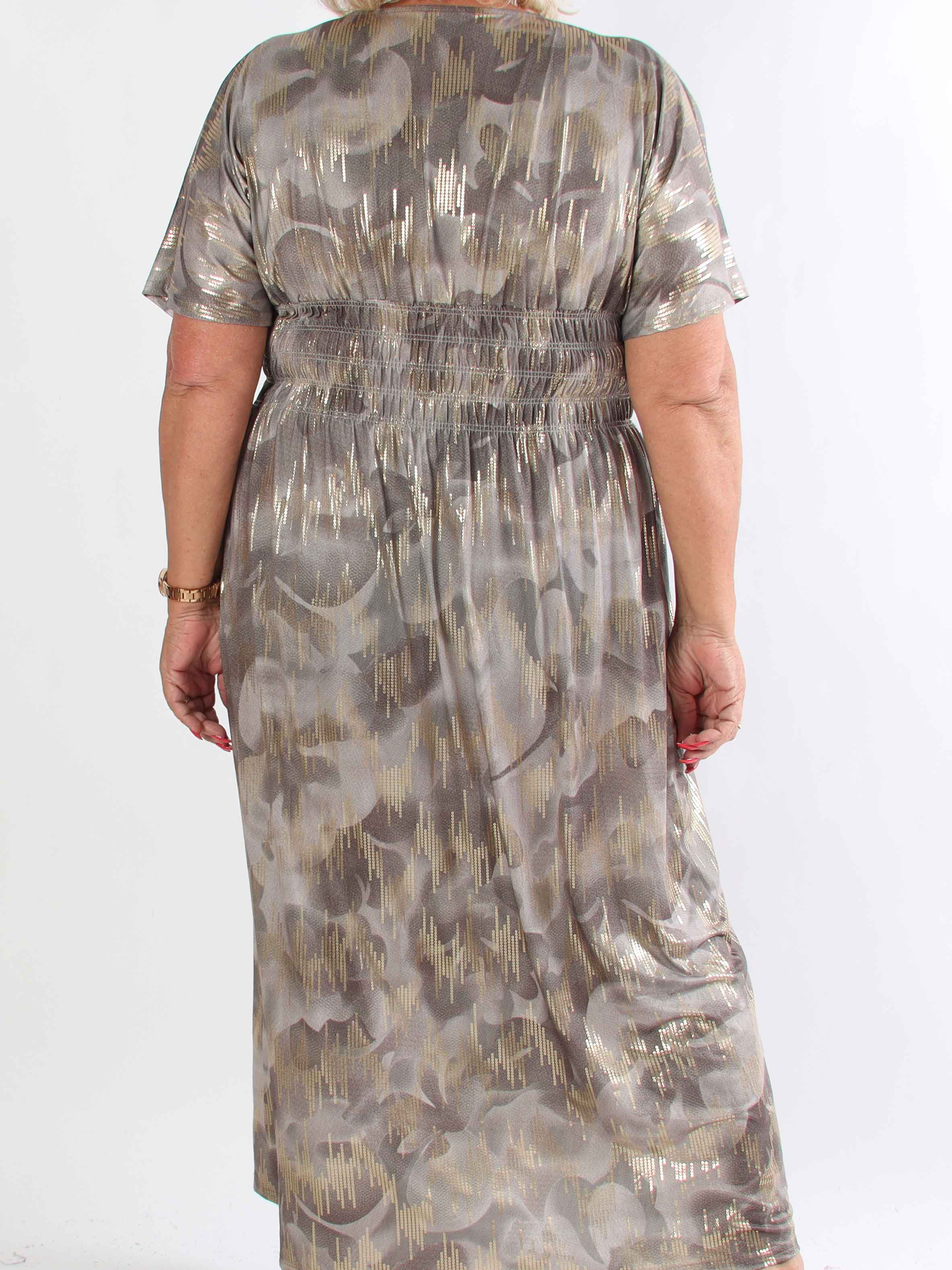 Pams Glamorous - Plus size elastisk kjole med fine guld detaljer