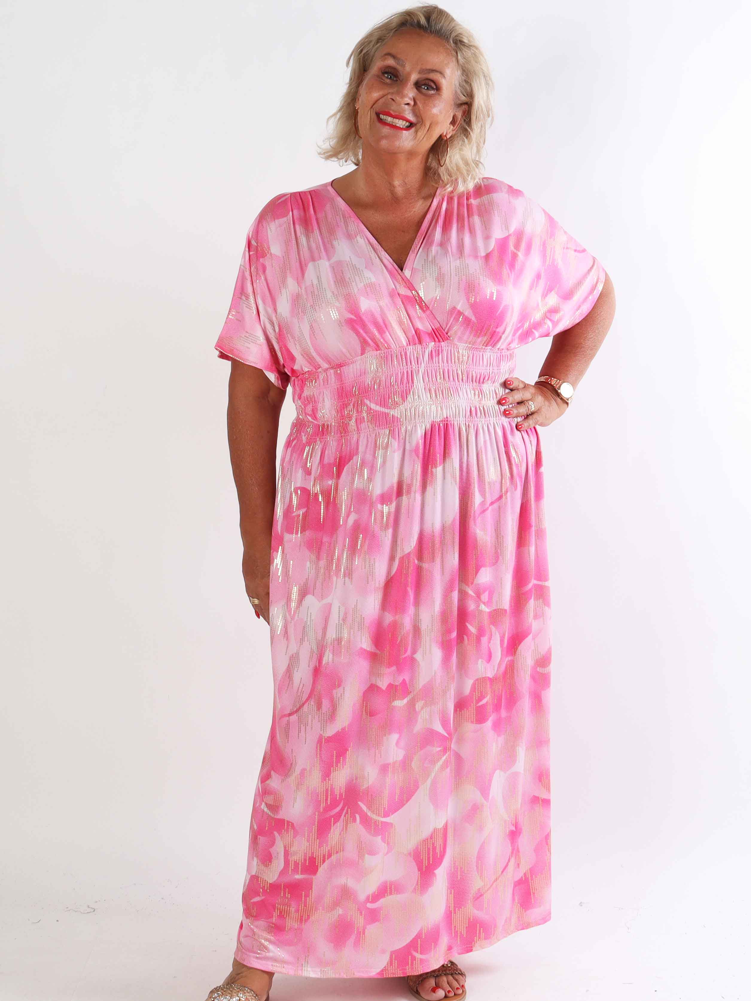 Pams Glamorous - Plus size elastisk kjole med fine guld detaljer