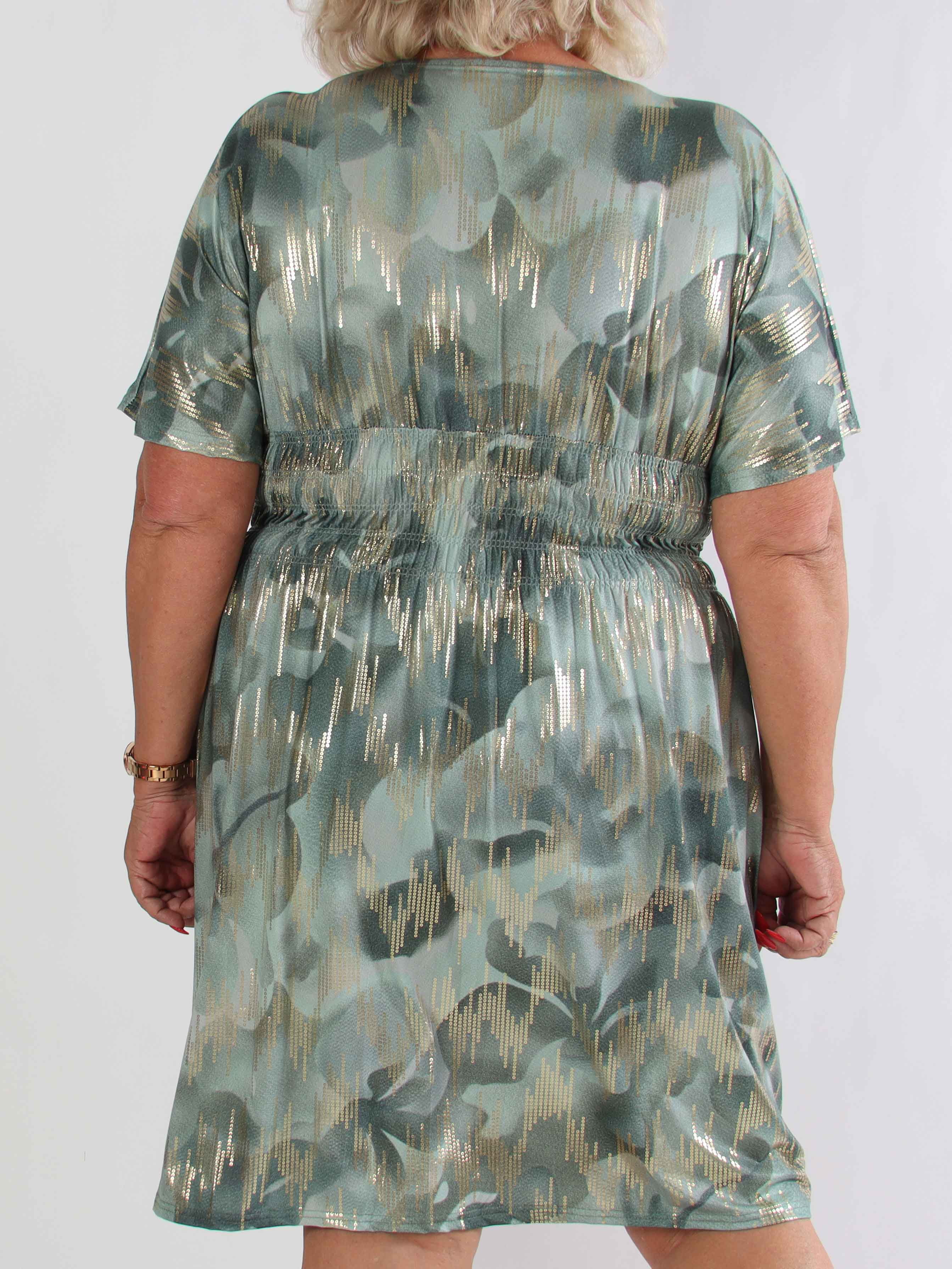 Pams Glamorous Short - Plus size elastisk kjole med fine guld detaljer