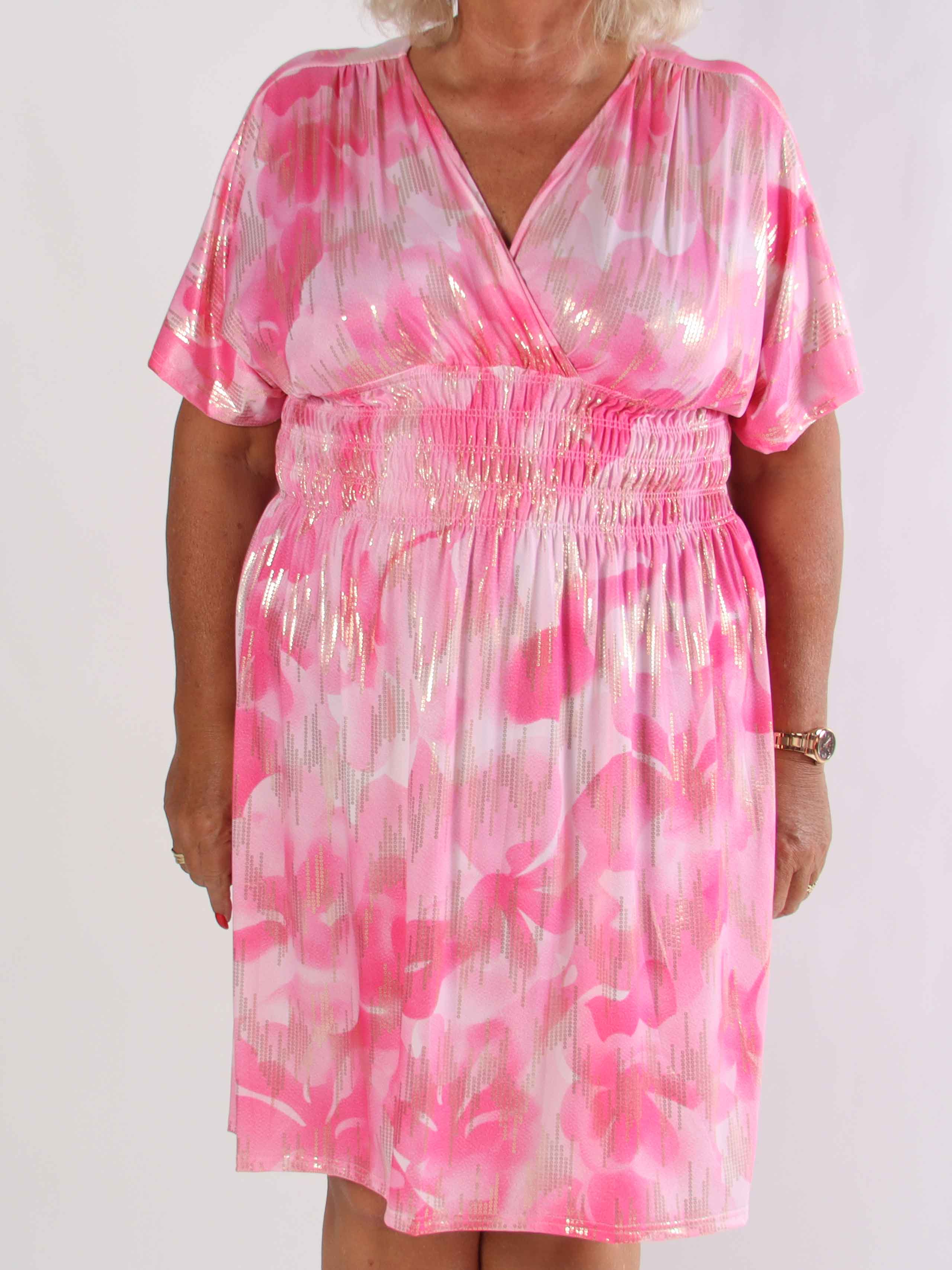 Pams Glamorous Short - Plus size elastisk kjole med fine guld detaljer