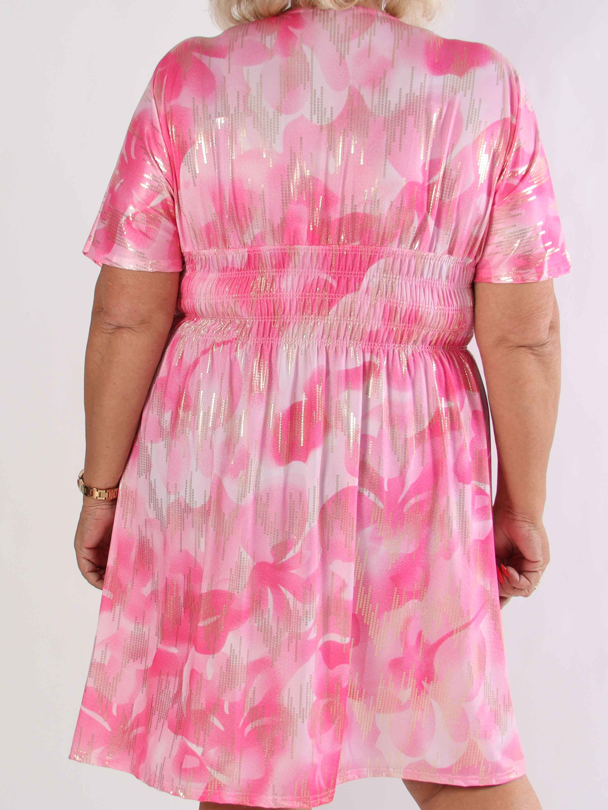 Pams Glamorous Short - Plus size elastisk kjole med fine guld detaljer