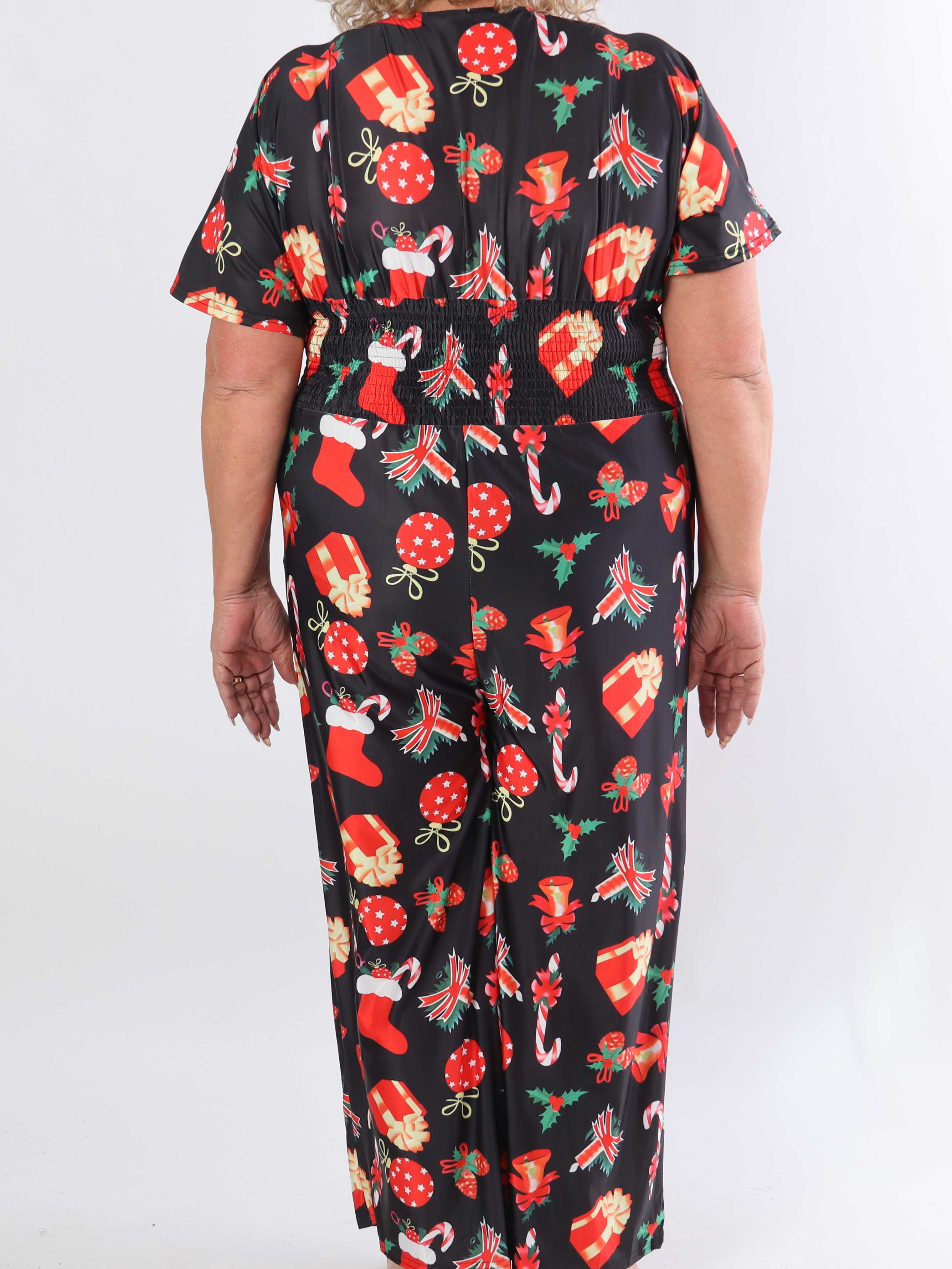 Pams Holiday Jumpsuit - Elastisk plus size buksedragt med julemotiver