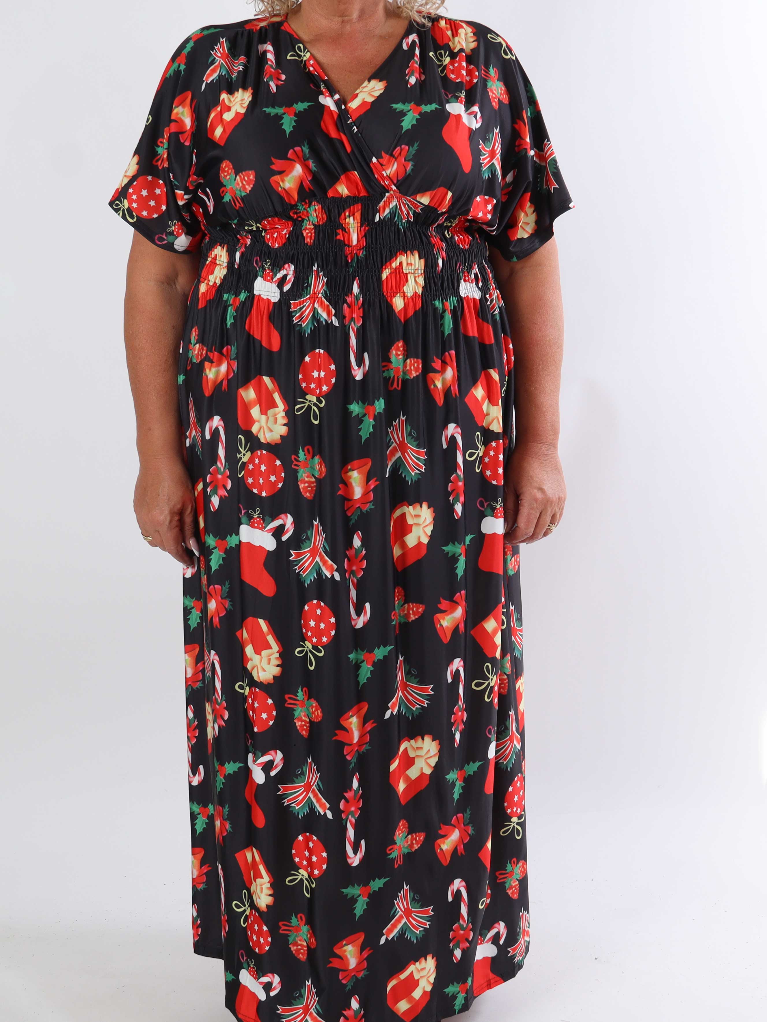 Pams Holiday - Lang elastisk plus size kjole med julemotiver