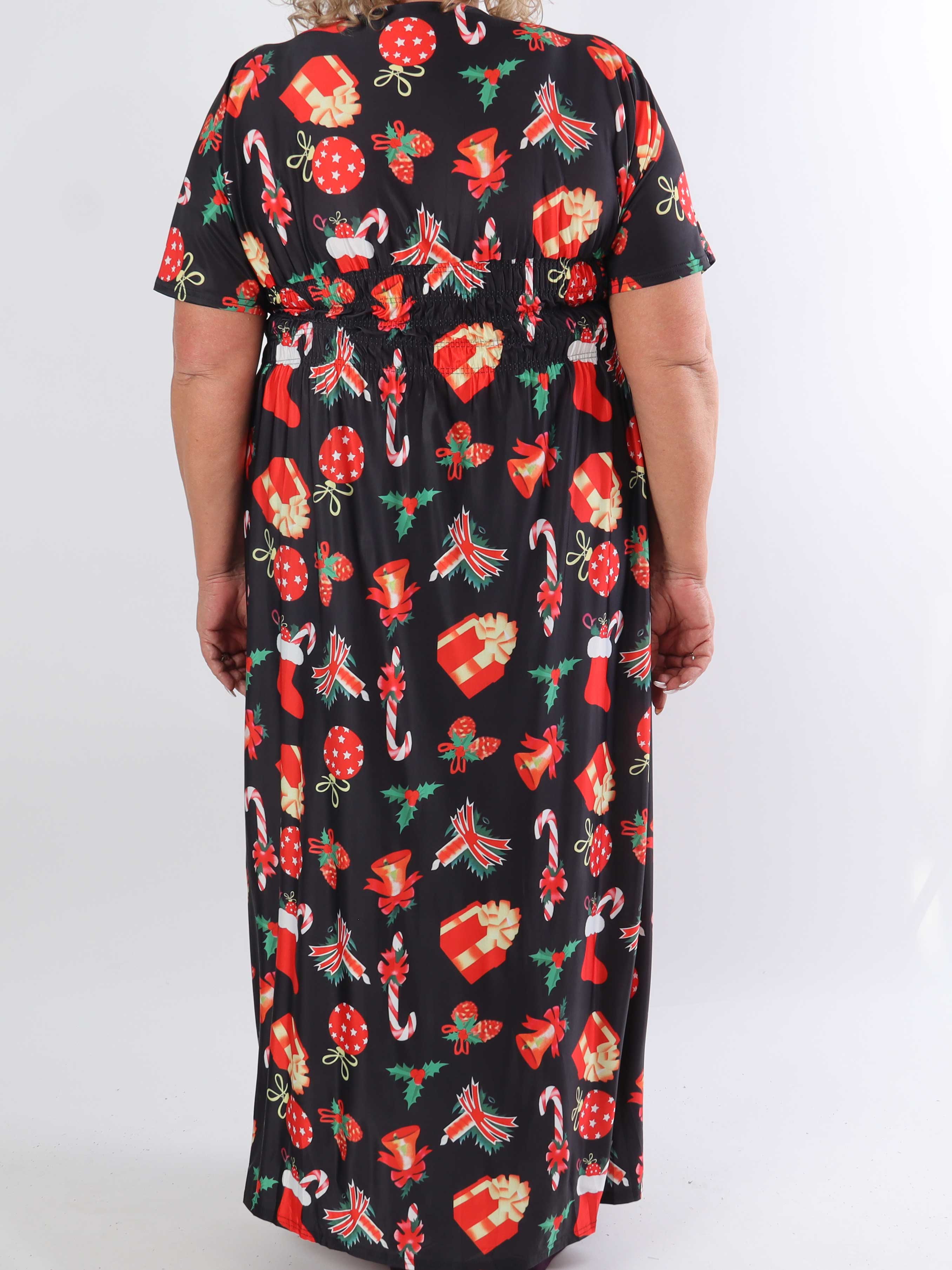 Pams Holiday - Lang elastisk plus size kjole med julemotiver