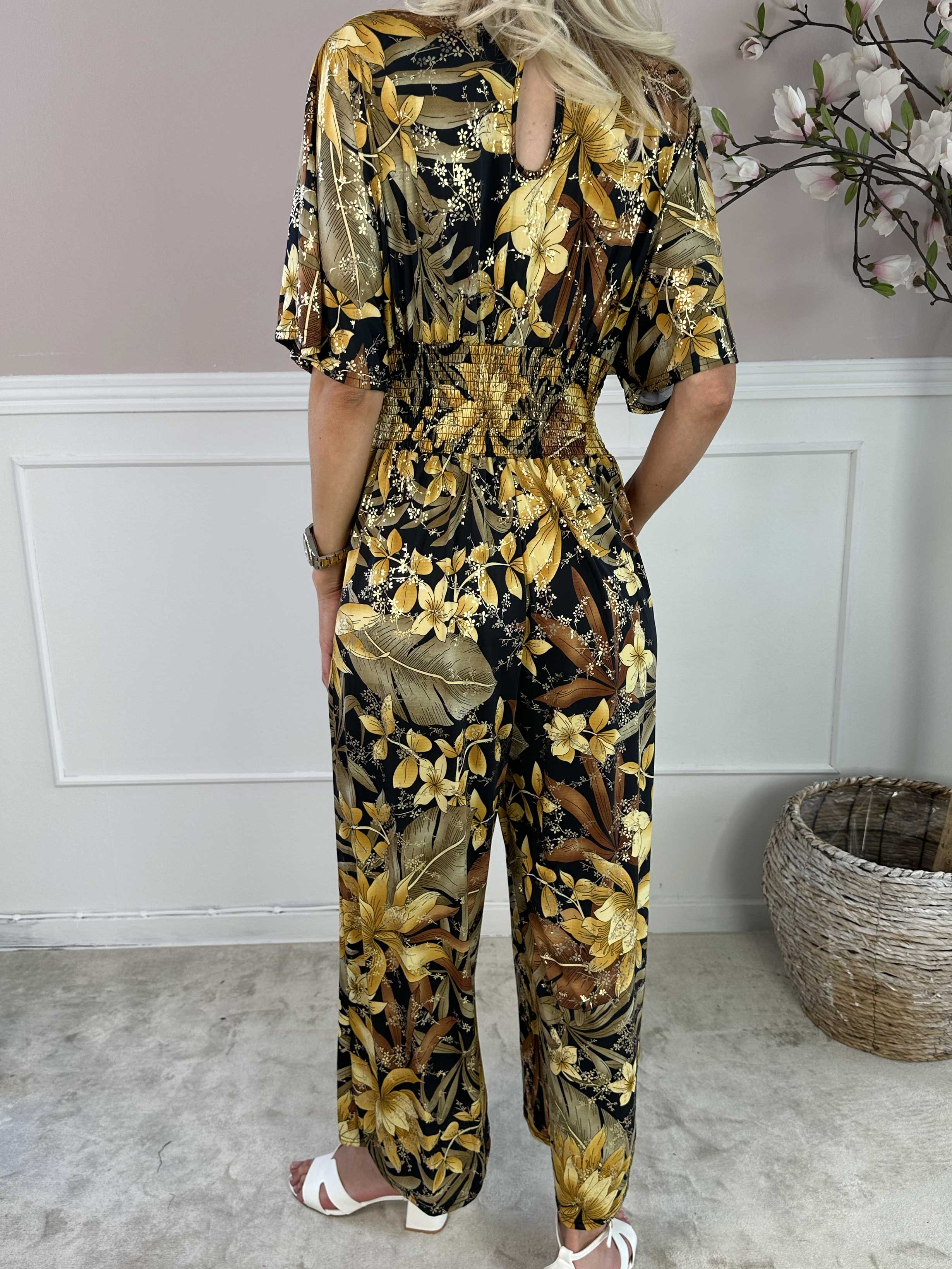 Pams Jumpsuit - Elastisk buksedragt med bladmønster