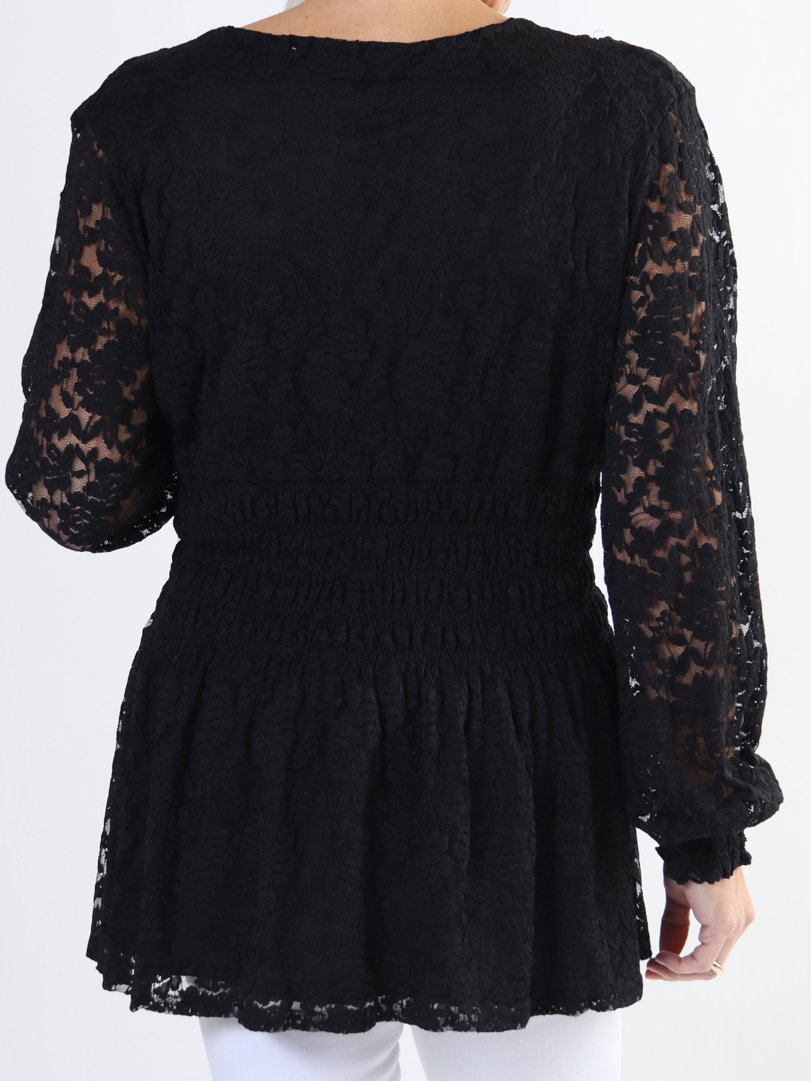 Pams Lace Shirt L/S - Elastisk plus size blonde bluse med lange ærmer