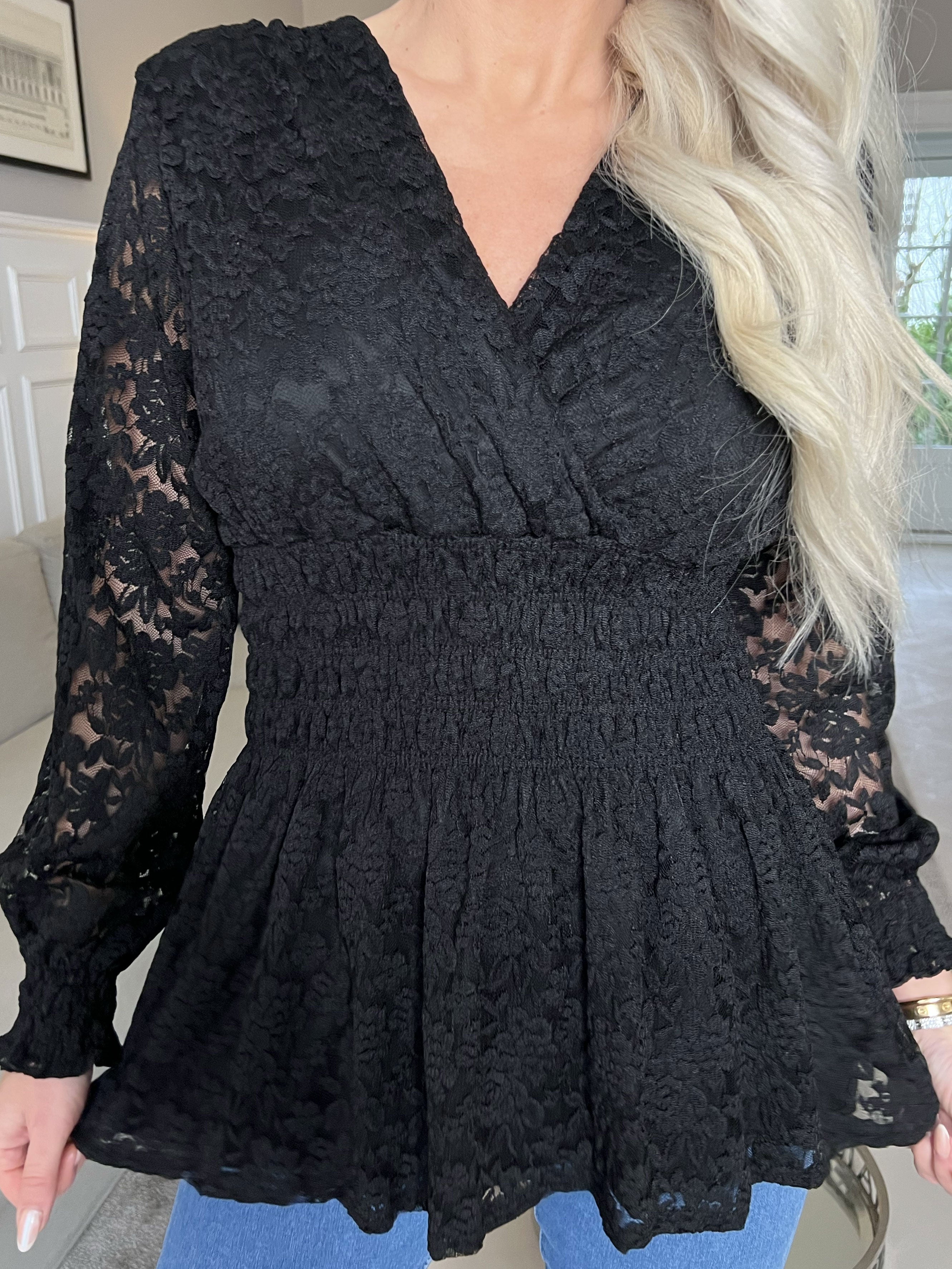 Pams Lace Shirt L/S - Elastisk blonde bluse med lange ærmer