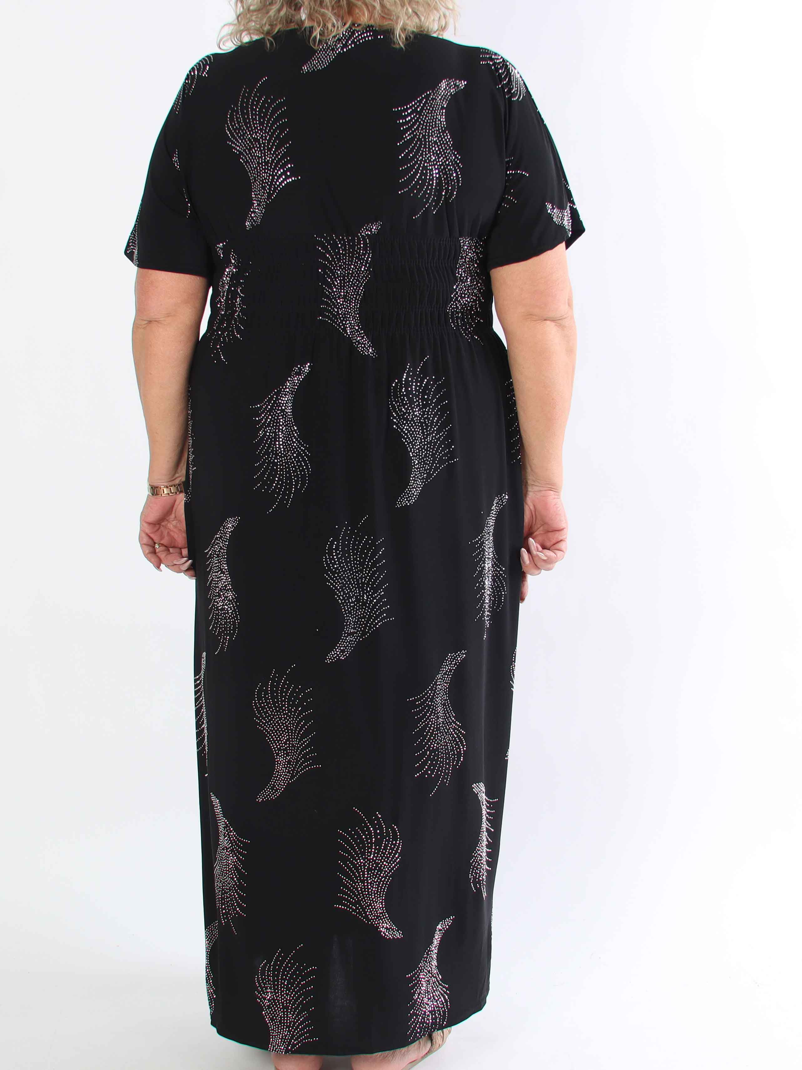 Pams Leaf Crystal - Lang elastisk plus size kjole med mønster af similisten