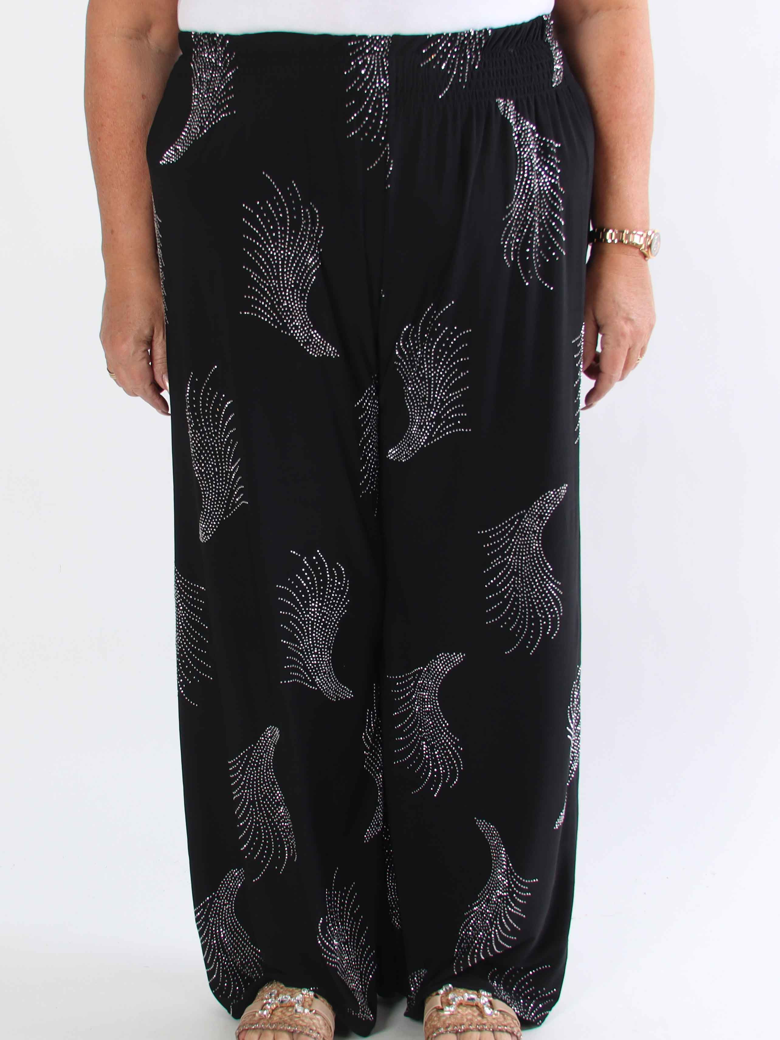 Pams Leaf Crystal Pants - Løse elastiske bukser med similisten