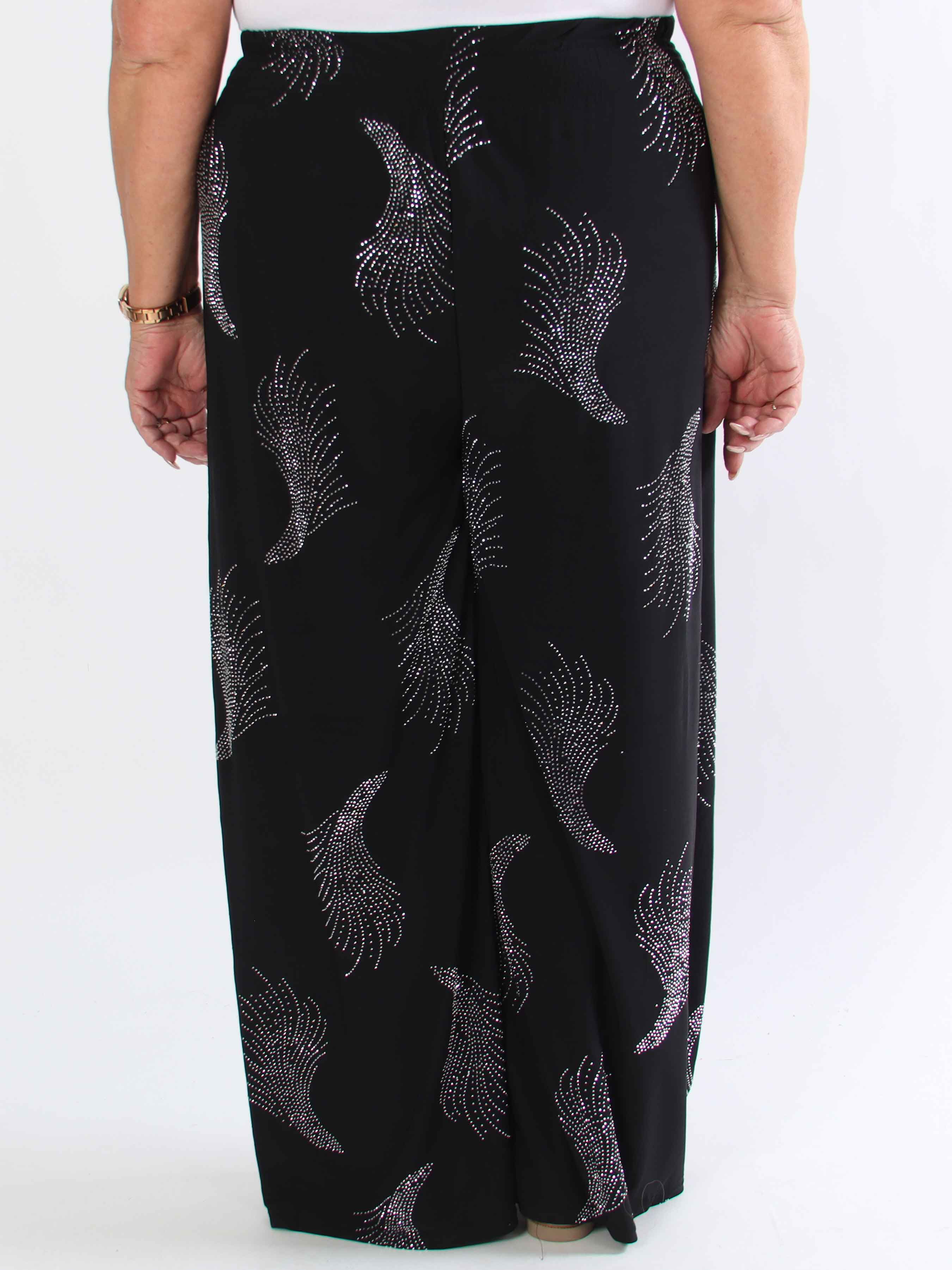 Pams Leaf Crystal Pants - Løse elastiske bukser med similisten