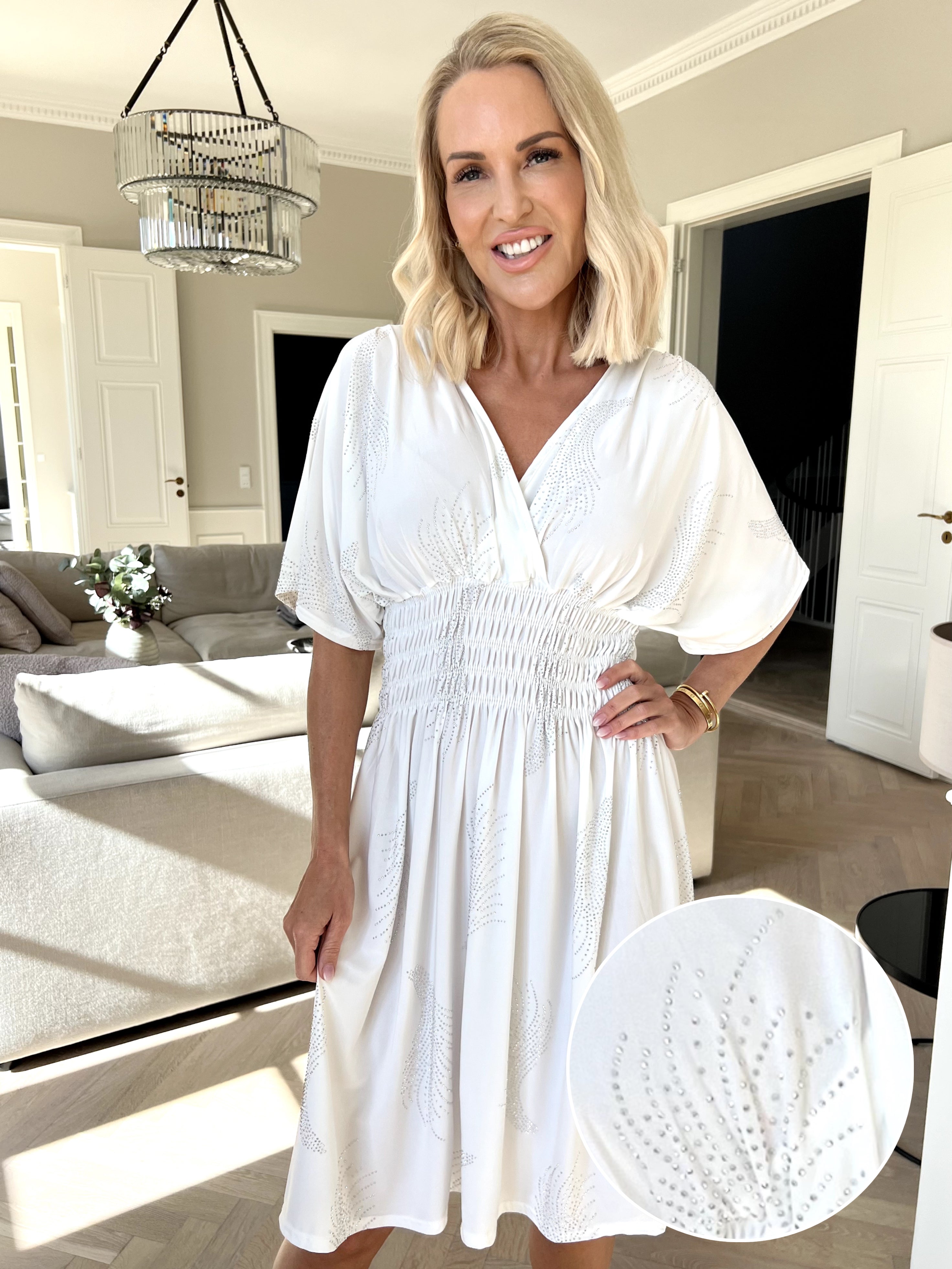 Pams Leaf Crystal Short - Elastisk kjole med mønster af similisten