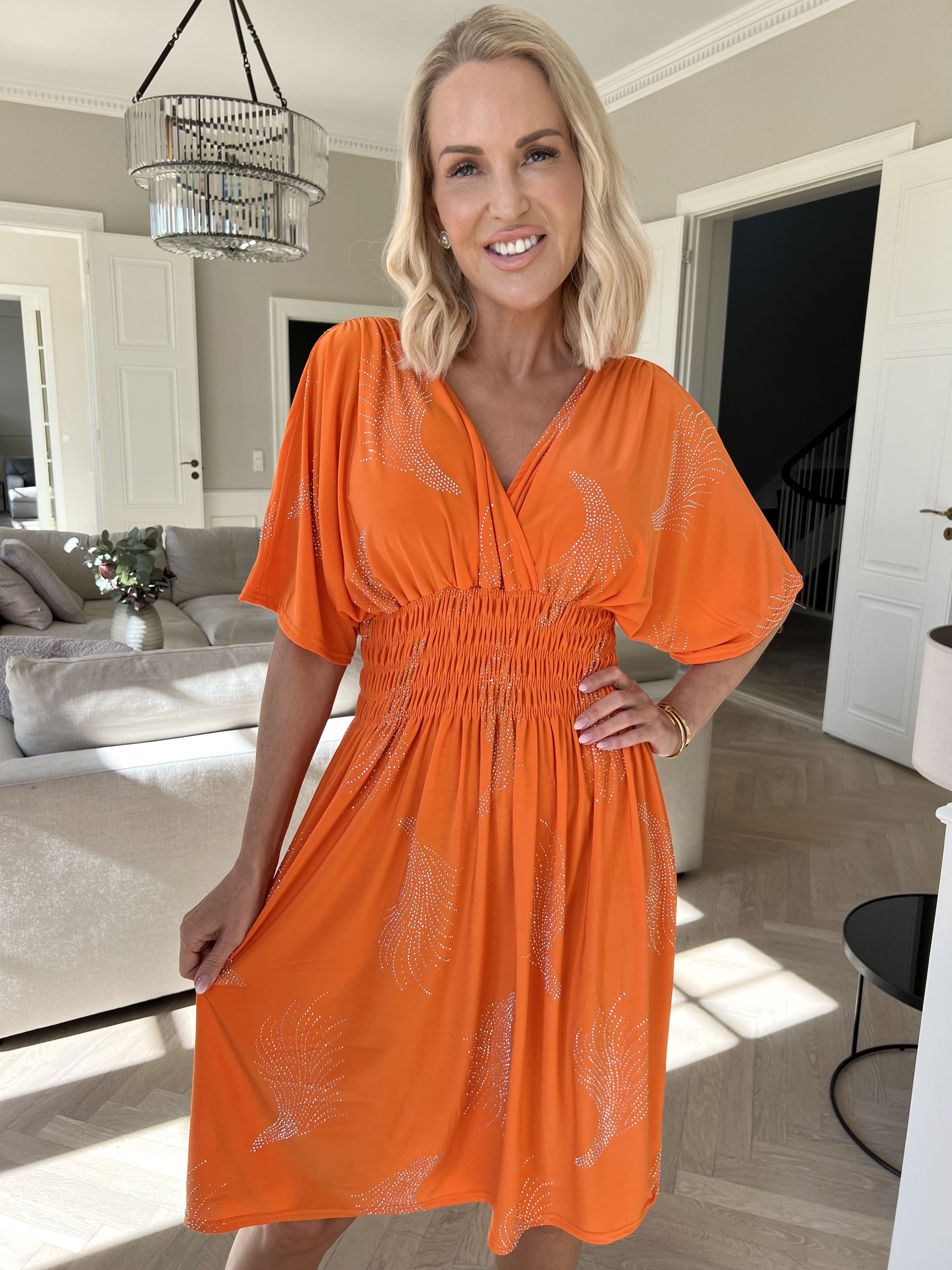 Pams Leaf Crystal Short - Elastisk kjole med mønster af similisten