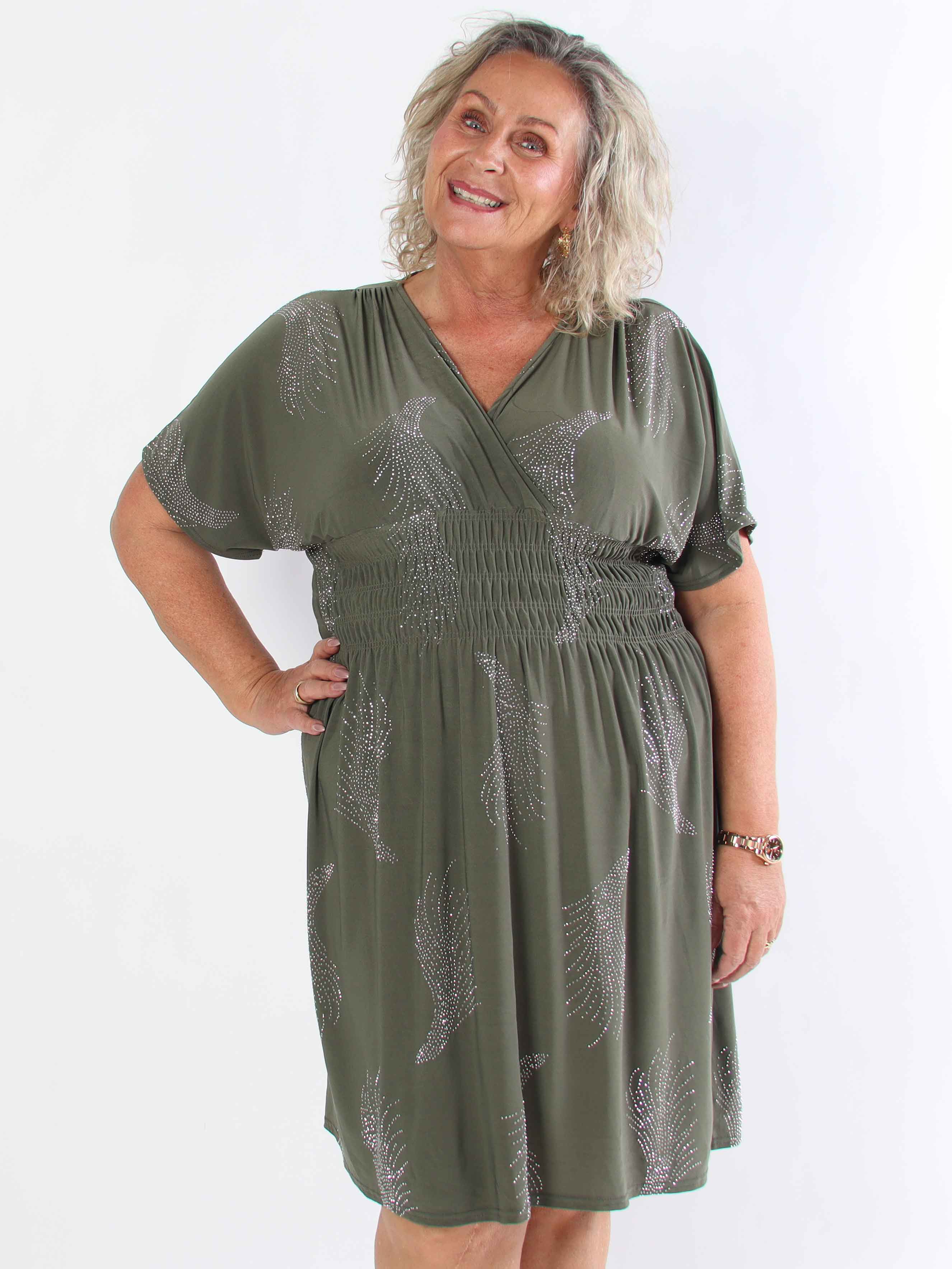 Pams Leaf Crystal Short - Plus size kjole med mønster af similisten