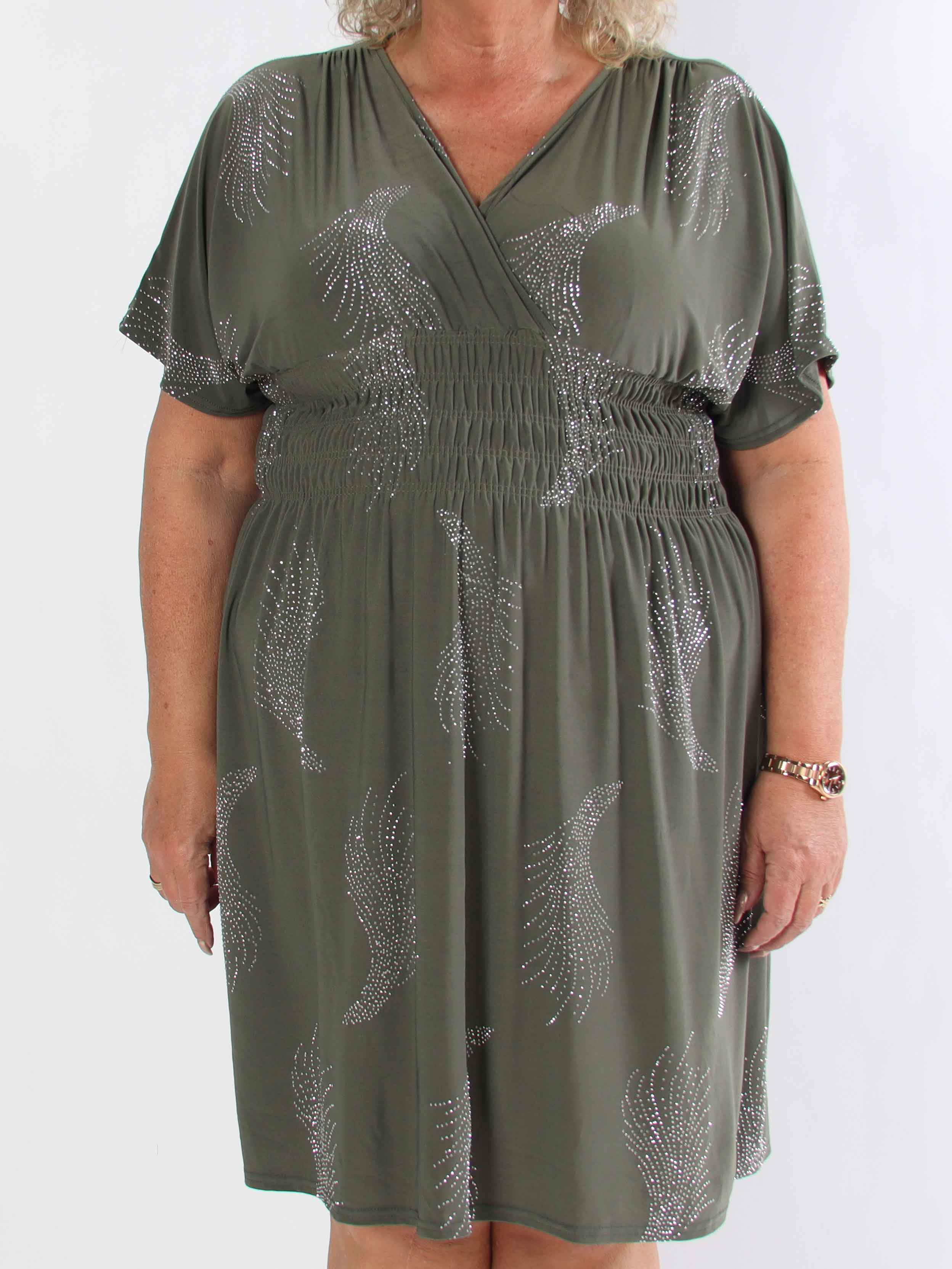 Pams Leaf Crystal Short - Plus size kjole med mønster af similisten