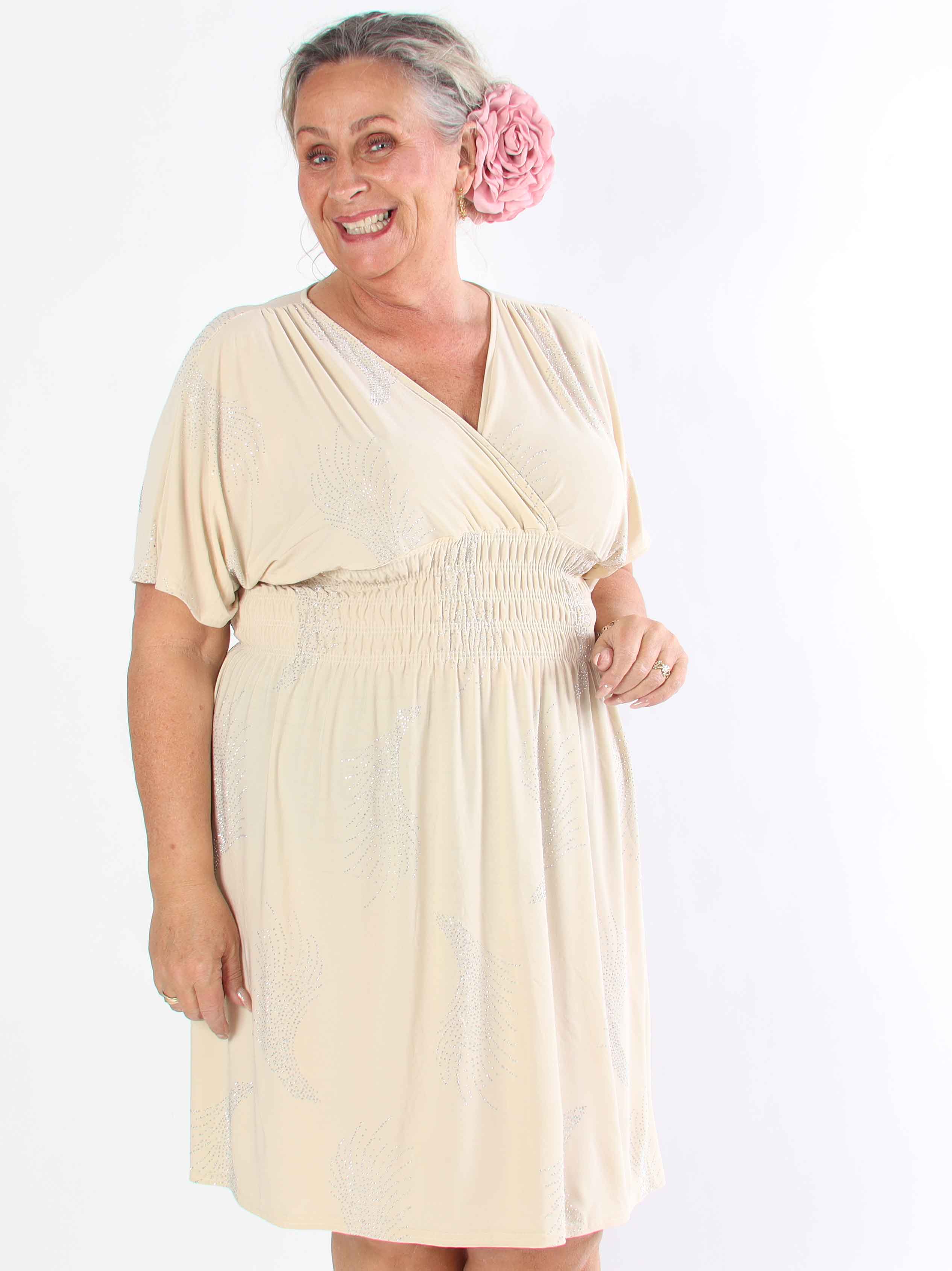 Pams Leaf Crystal Short - Plus size kjole med mønster af similisten