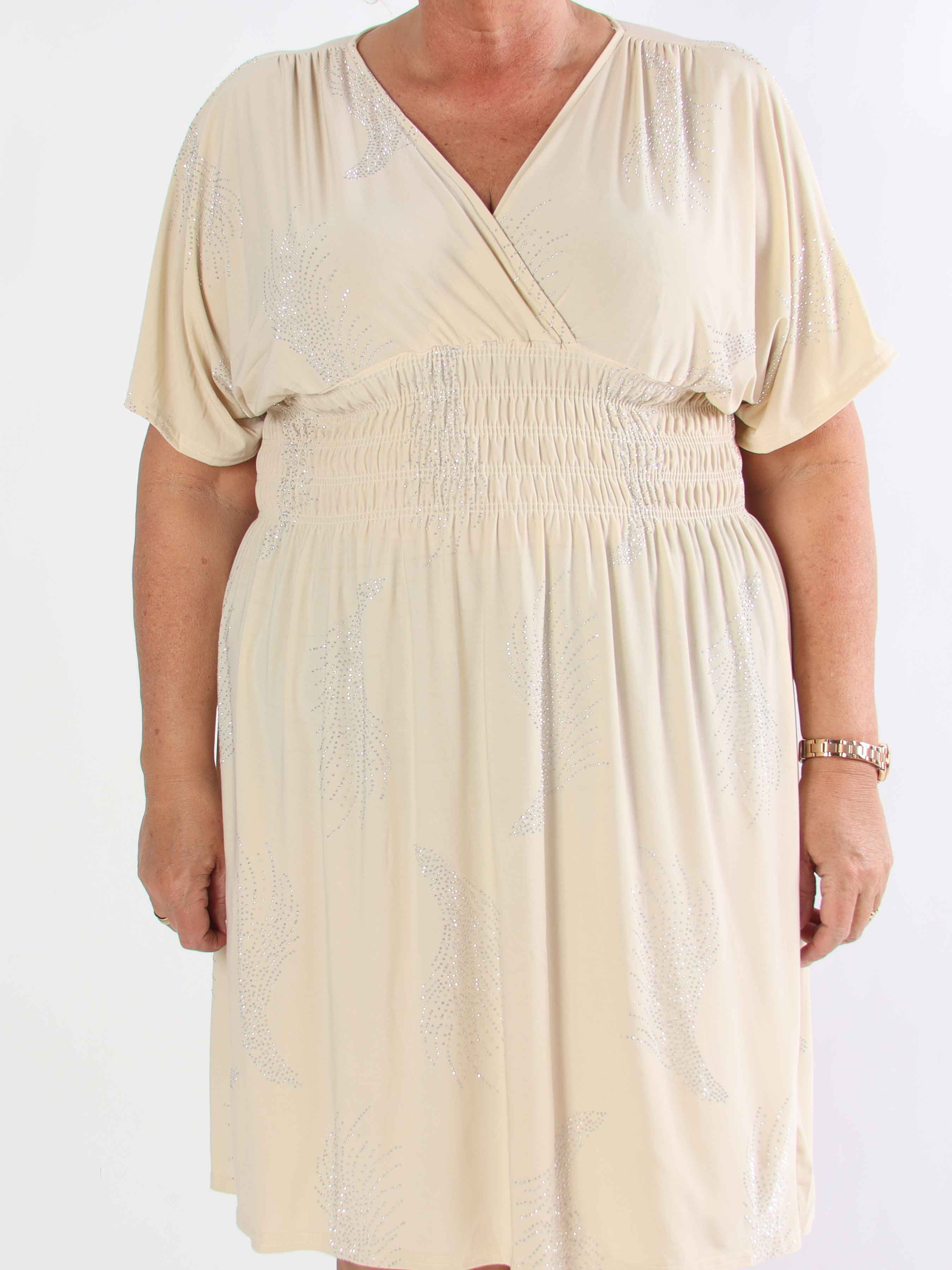 Pams Leaf Crystal Short - Plus size kjole med mønster af similisten