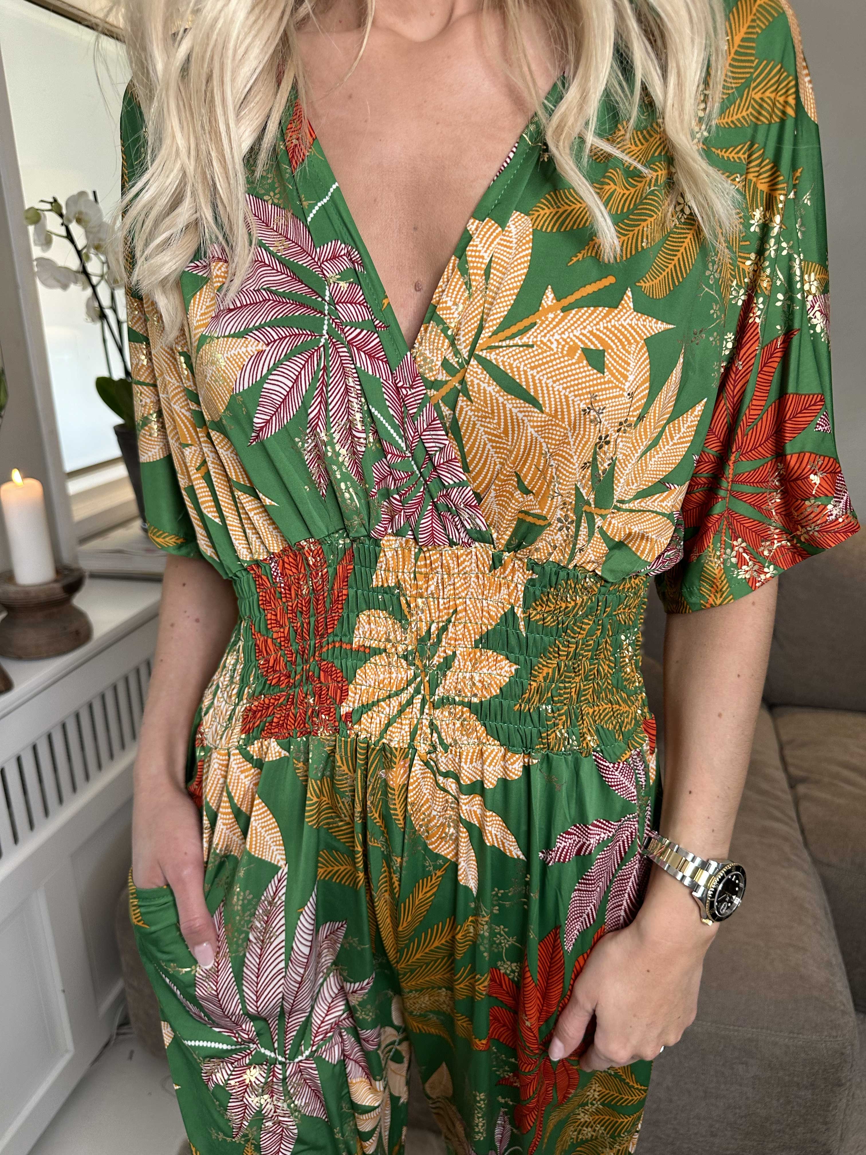 Pams Multi Leaf Jumpsuit - Elastisk buksedragt med bladmønster