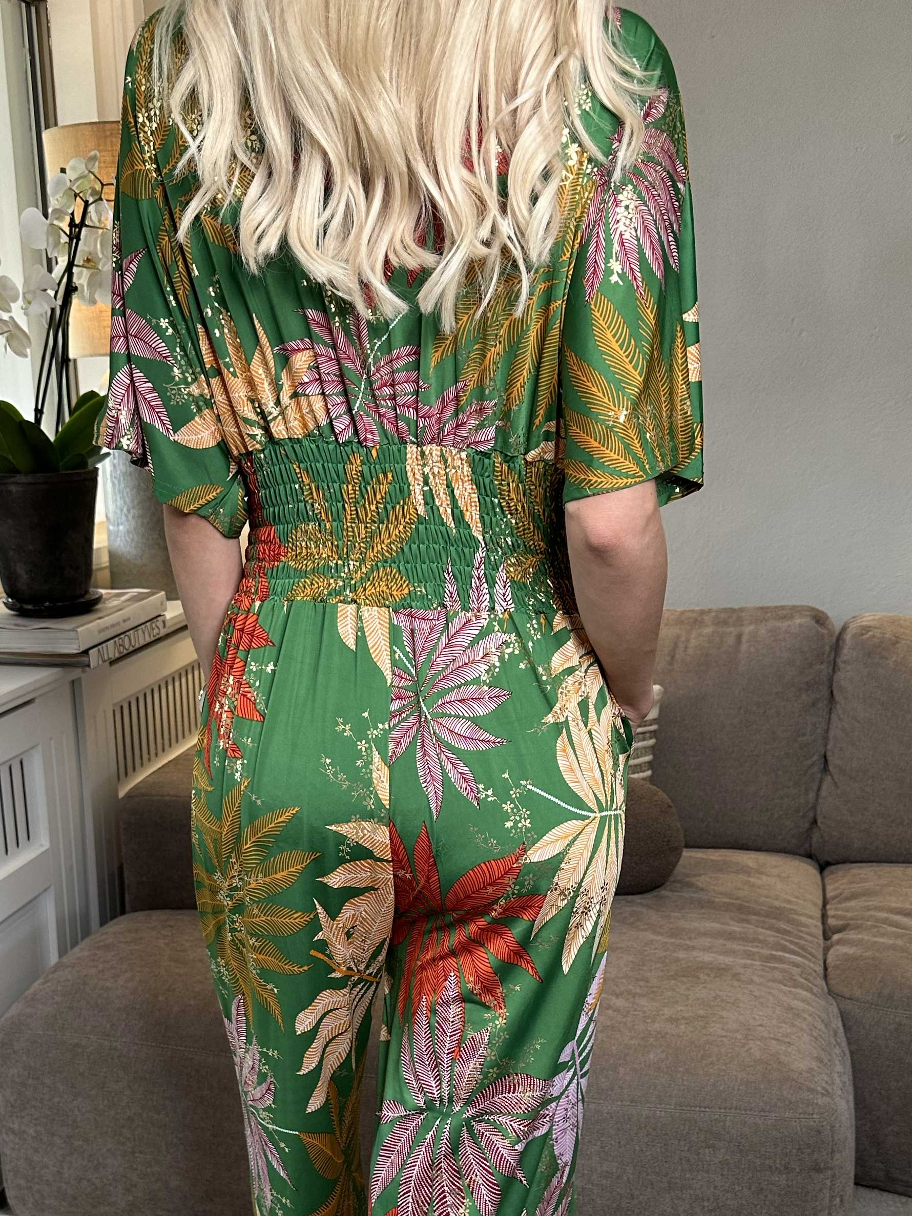 Pams Multi Leaf Jumpsuit - Elastisk buksedragt med bladmønster