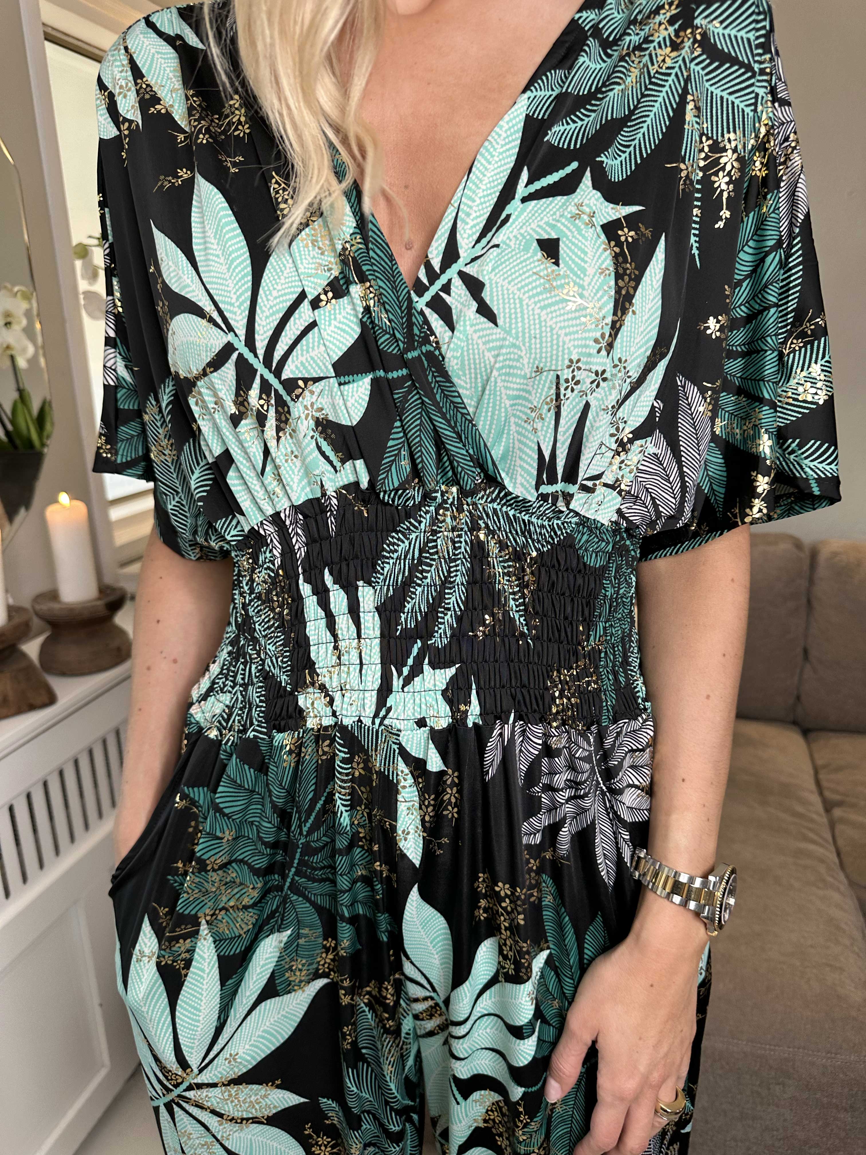 Pams Multi Leaf Jumpsuit - Elastisk buksedragt med bladmønster