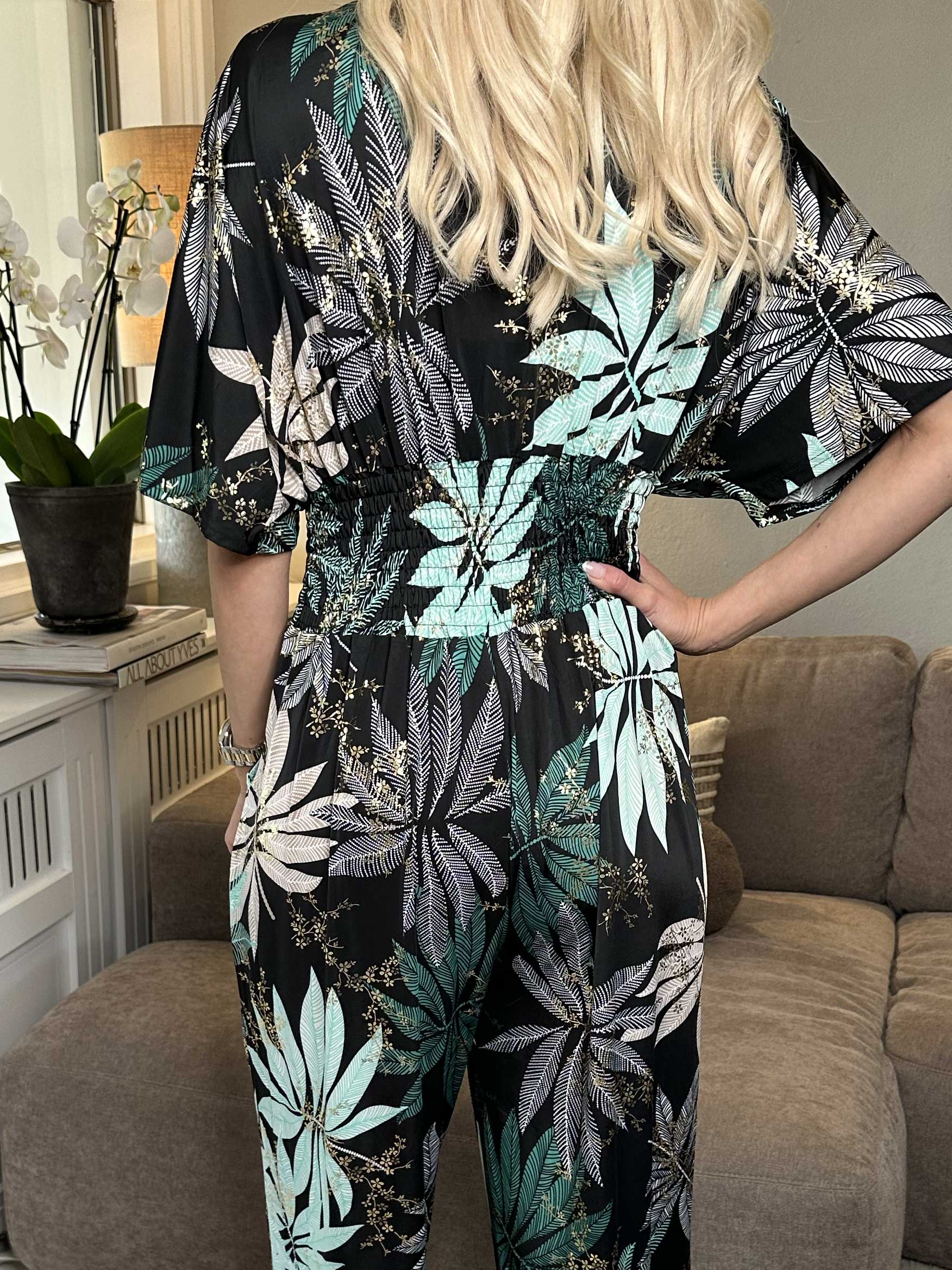 Pams Multi Leaf Jumpsuit - Elastisk buksedragt med bladmønster