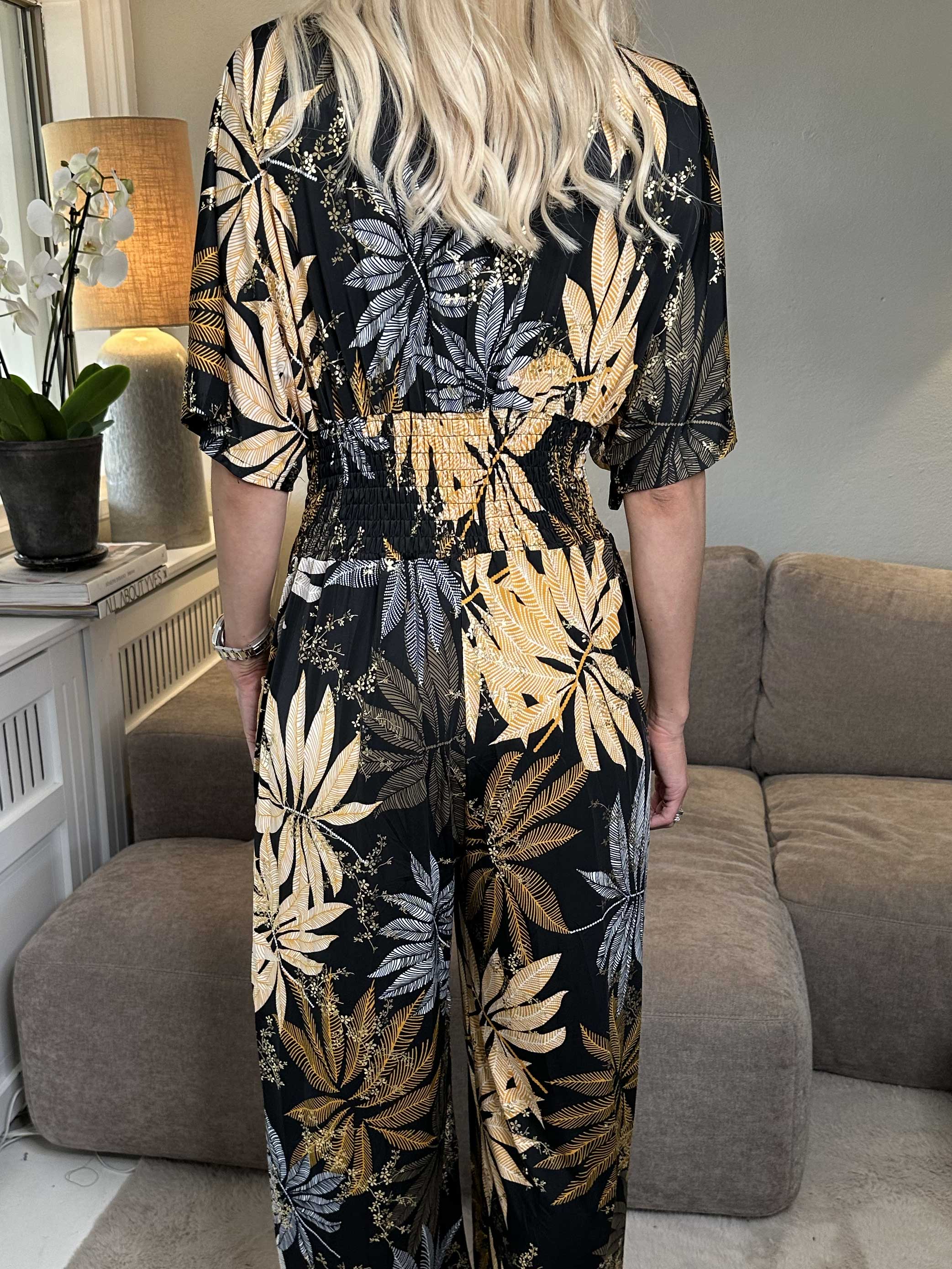 Pams Multi Leaf Jumpsuit - Elastisk buksedragt med bladmønster
