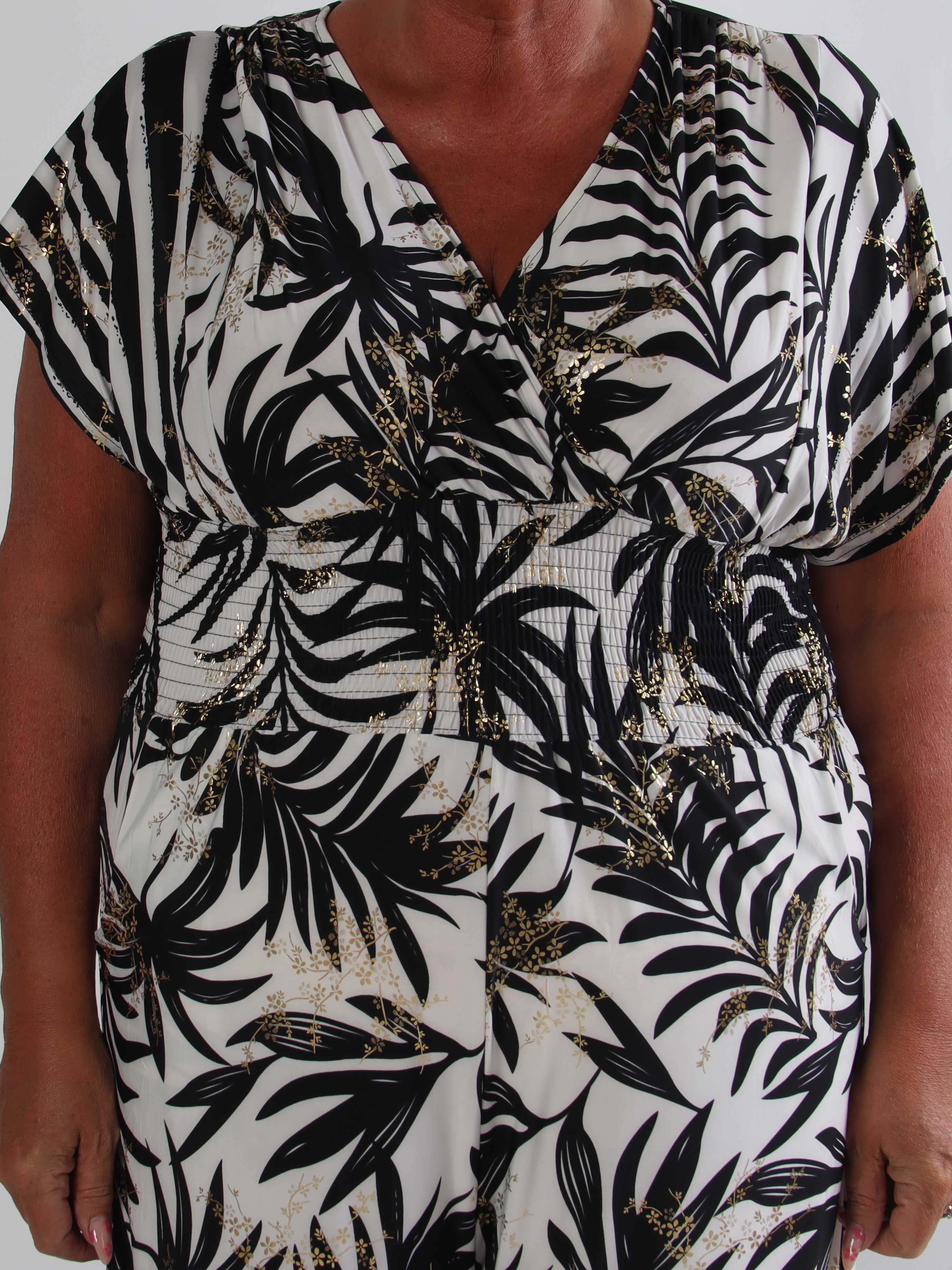Pams Palm Jumpsuit - Elastisk plus size buksedragt med palmeprint