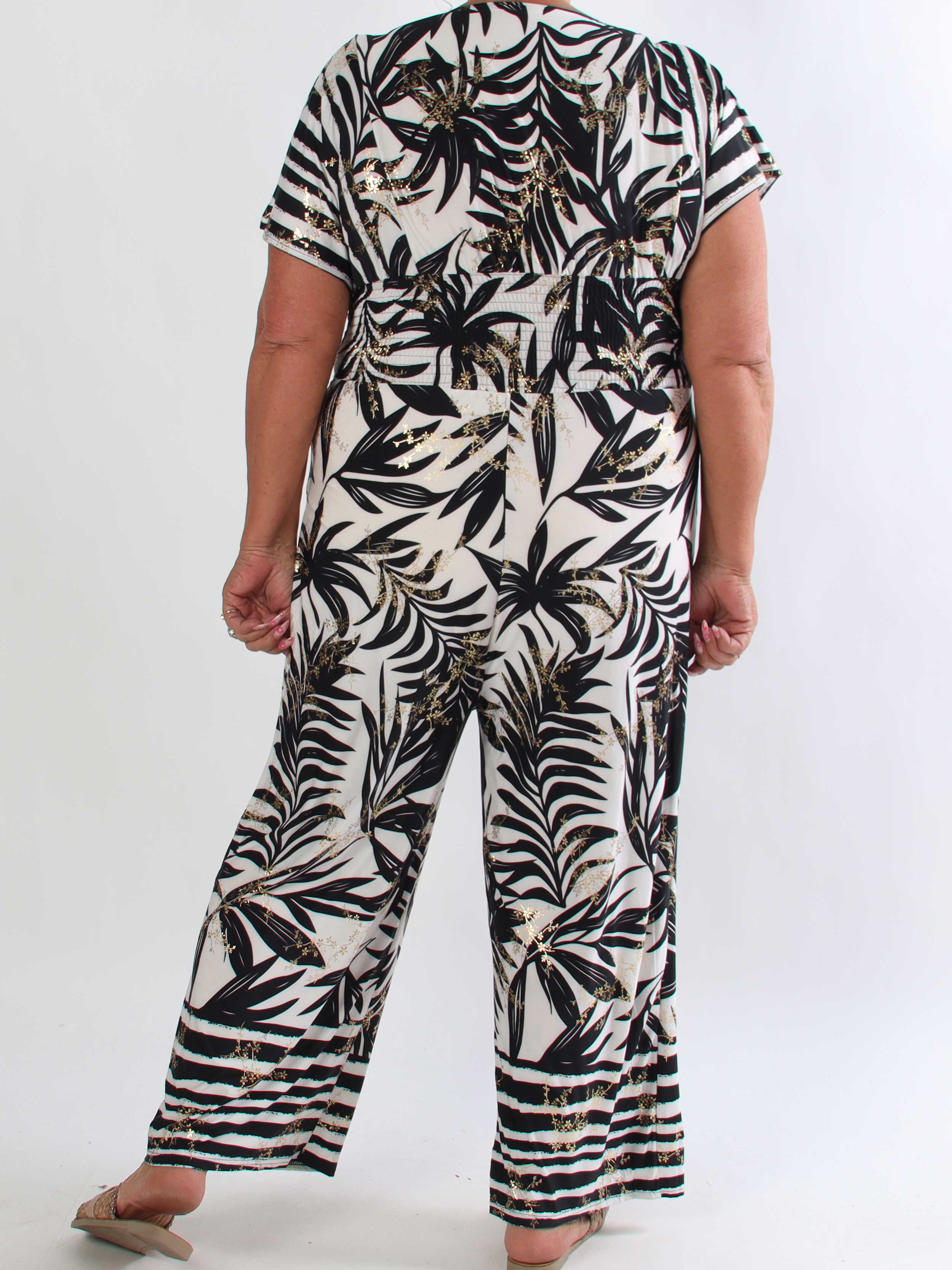 Pams Palm Jumpsuit - Elastisk plus size buksedragt med palmeprint