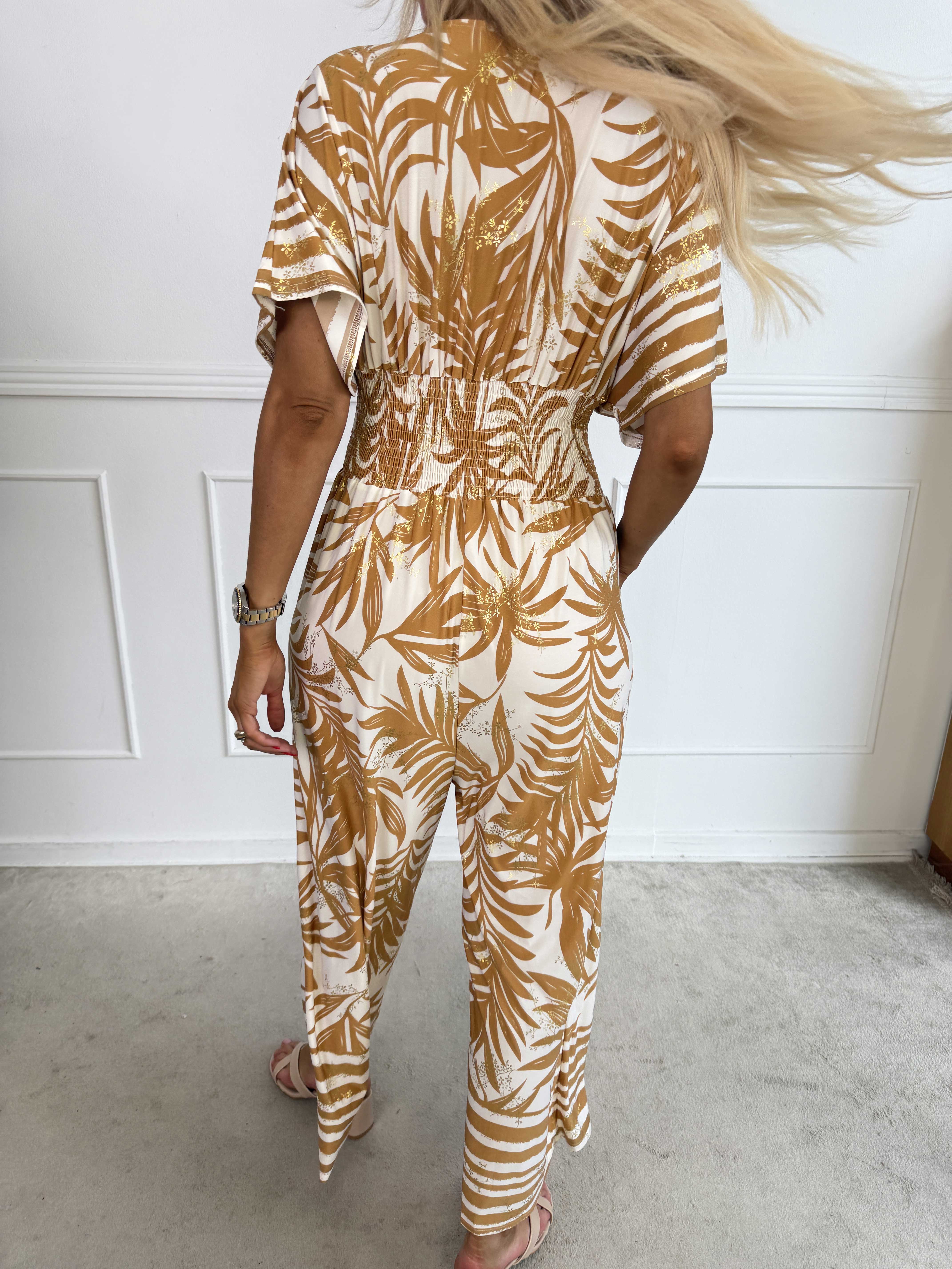 Pams Palm Jumpsuit - Elastisk buksedragt med palmeprint