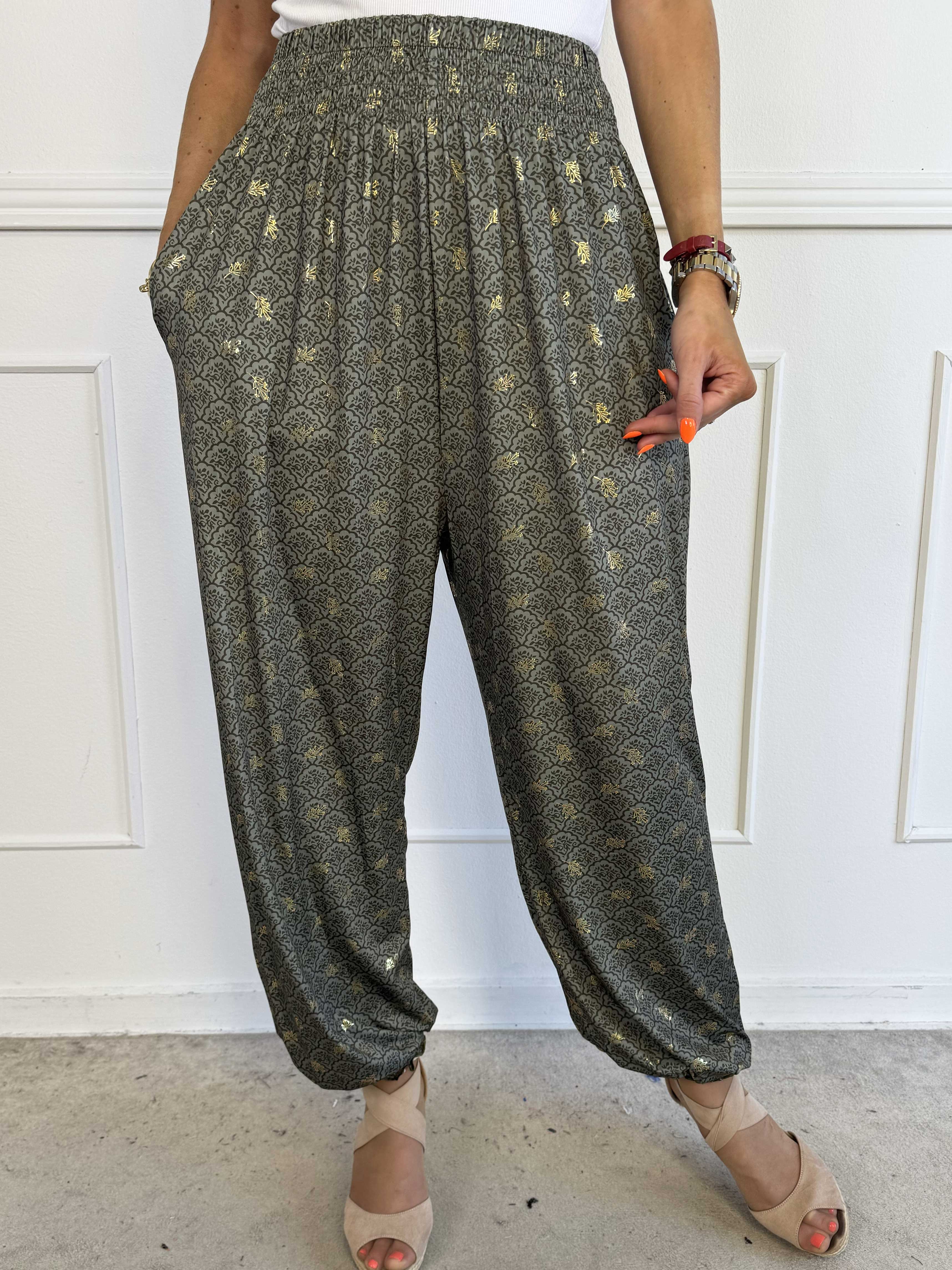 Pams Pattern Harem Pants - Elastiske bukser med smock i taljen