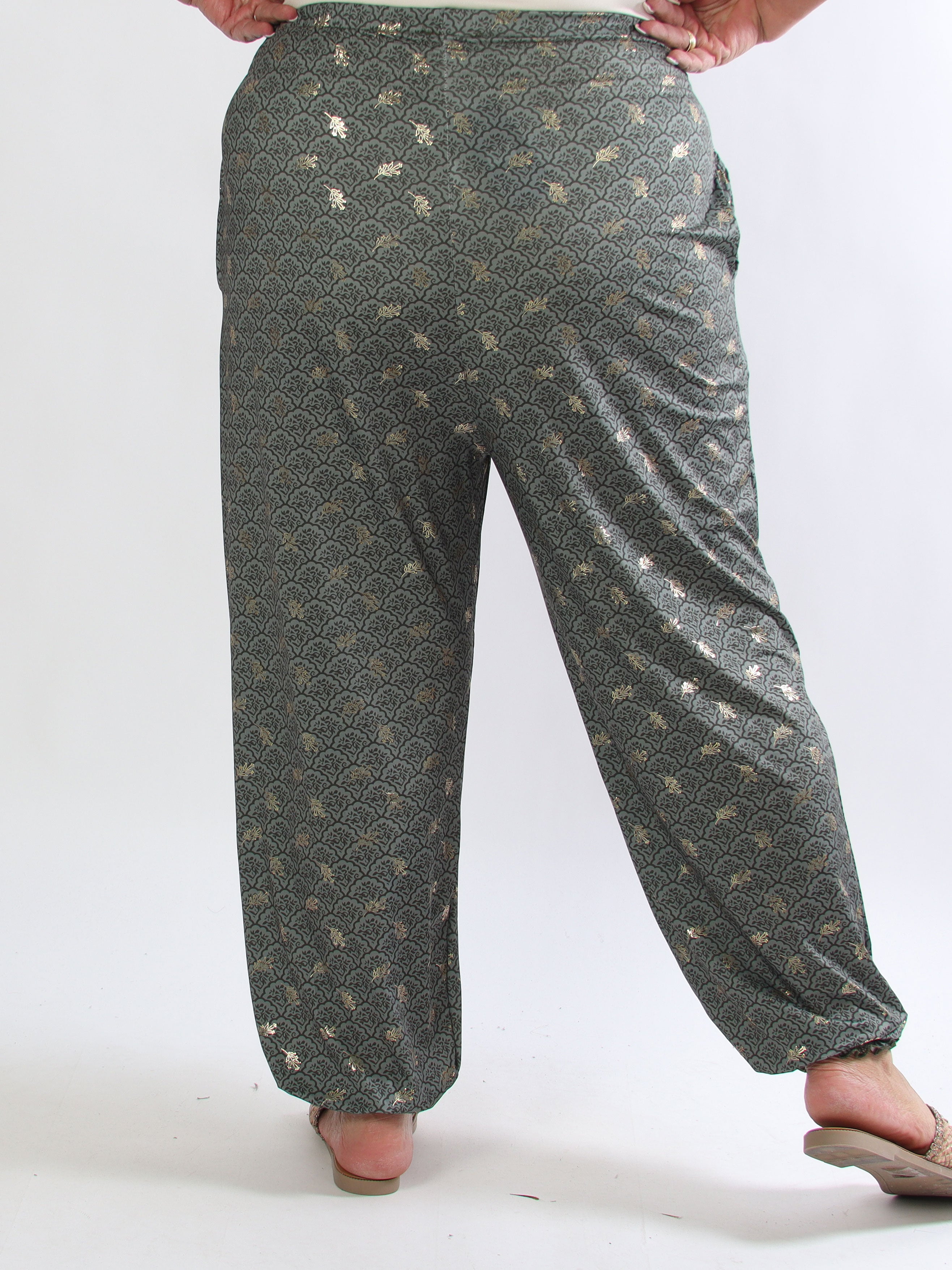 Pams Pattern Harem Pants - Elastiske plus size bukser med smock i taljen