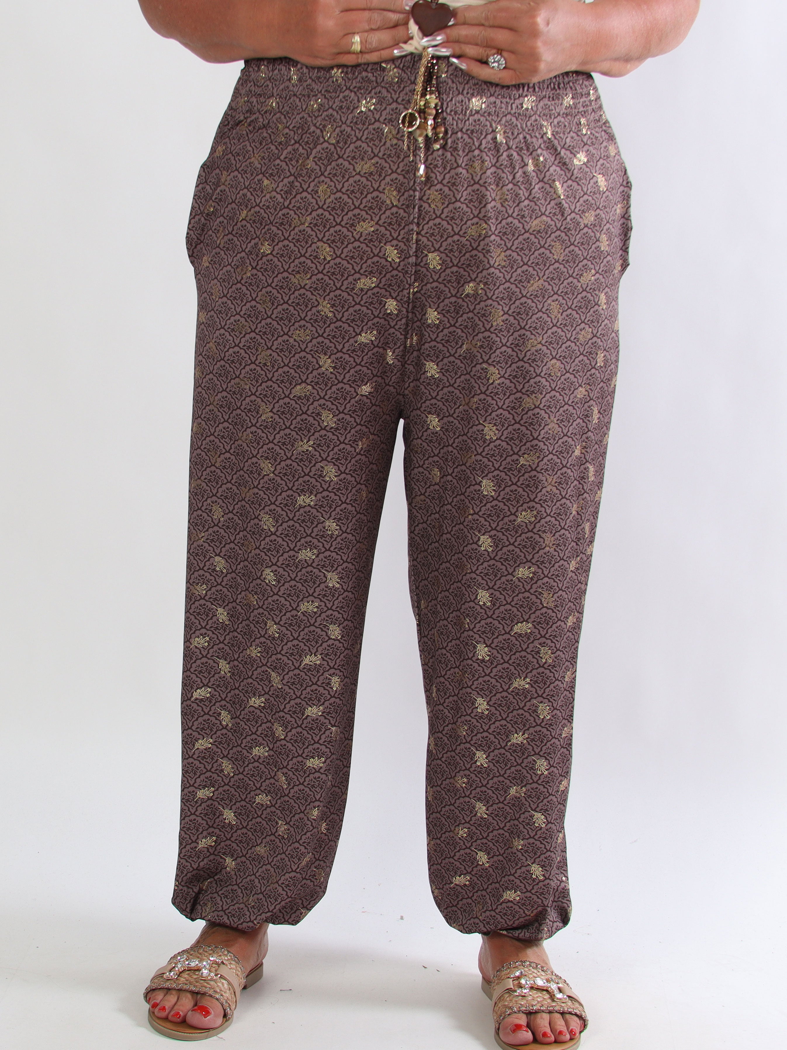 Pams Pattern Harem Pants - Elastiske plus size bukser med smock i taljen