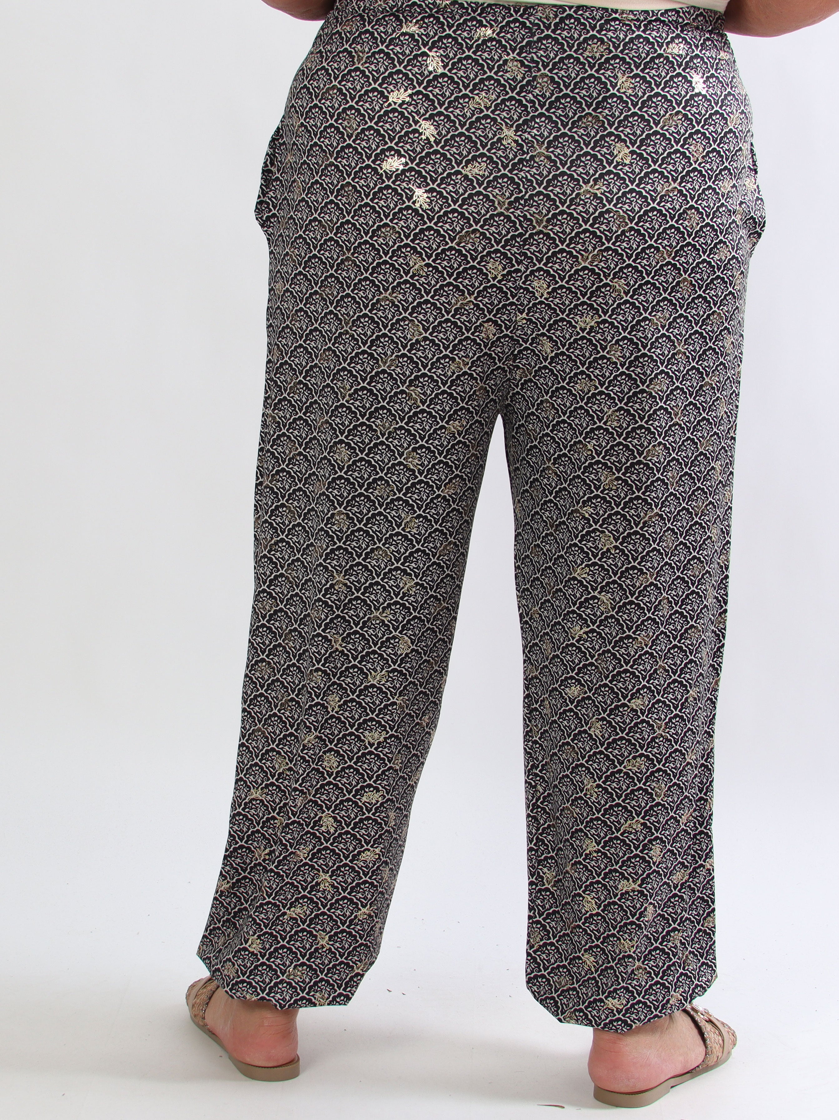 Pams Pattern Harem Pants - Elastiske plus size bukser med smock i taljen