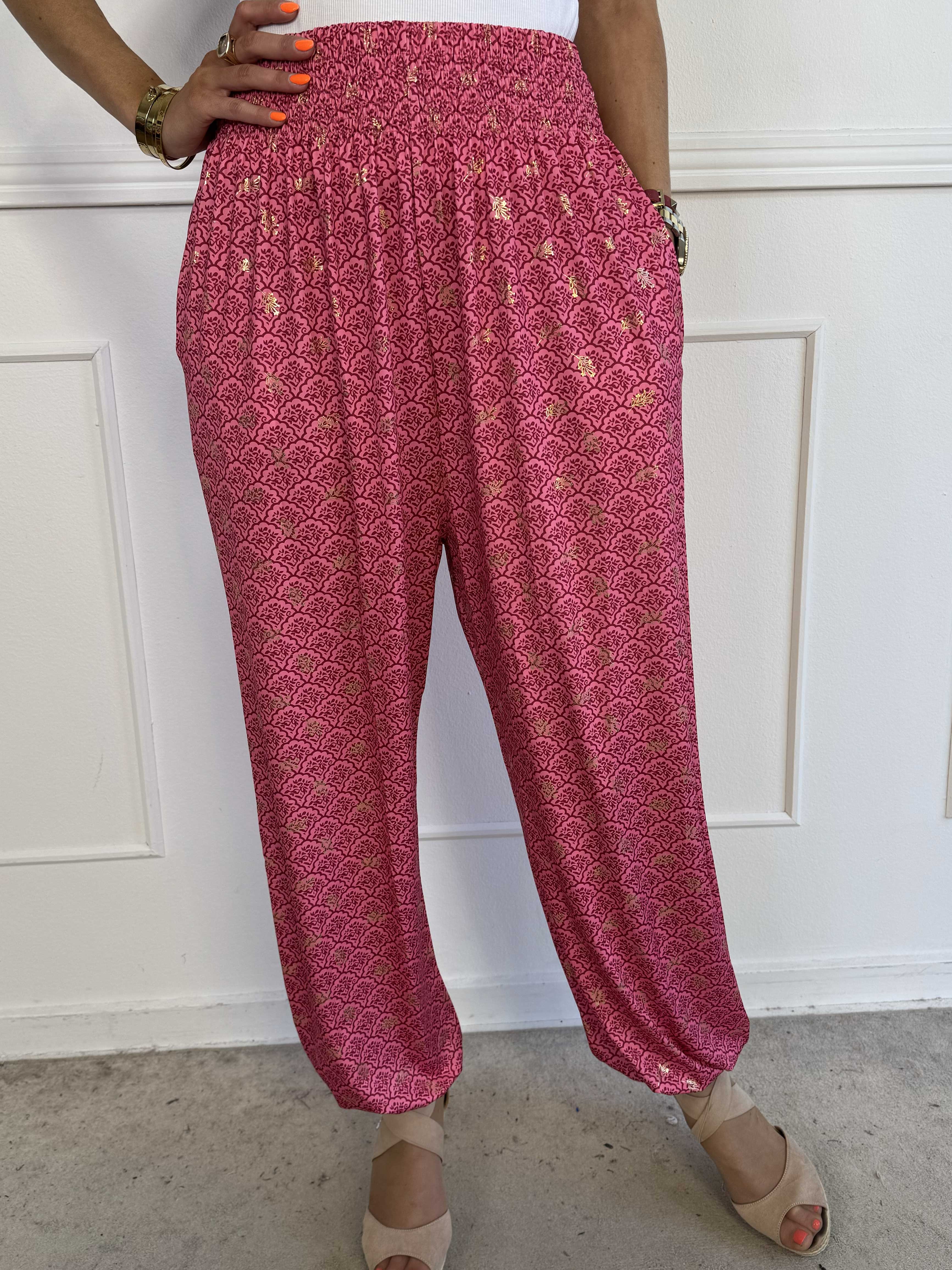 Pams Pattern Harem Pants - Elastiske bukser med smock i taljen