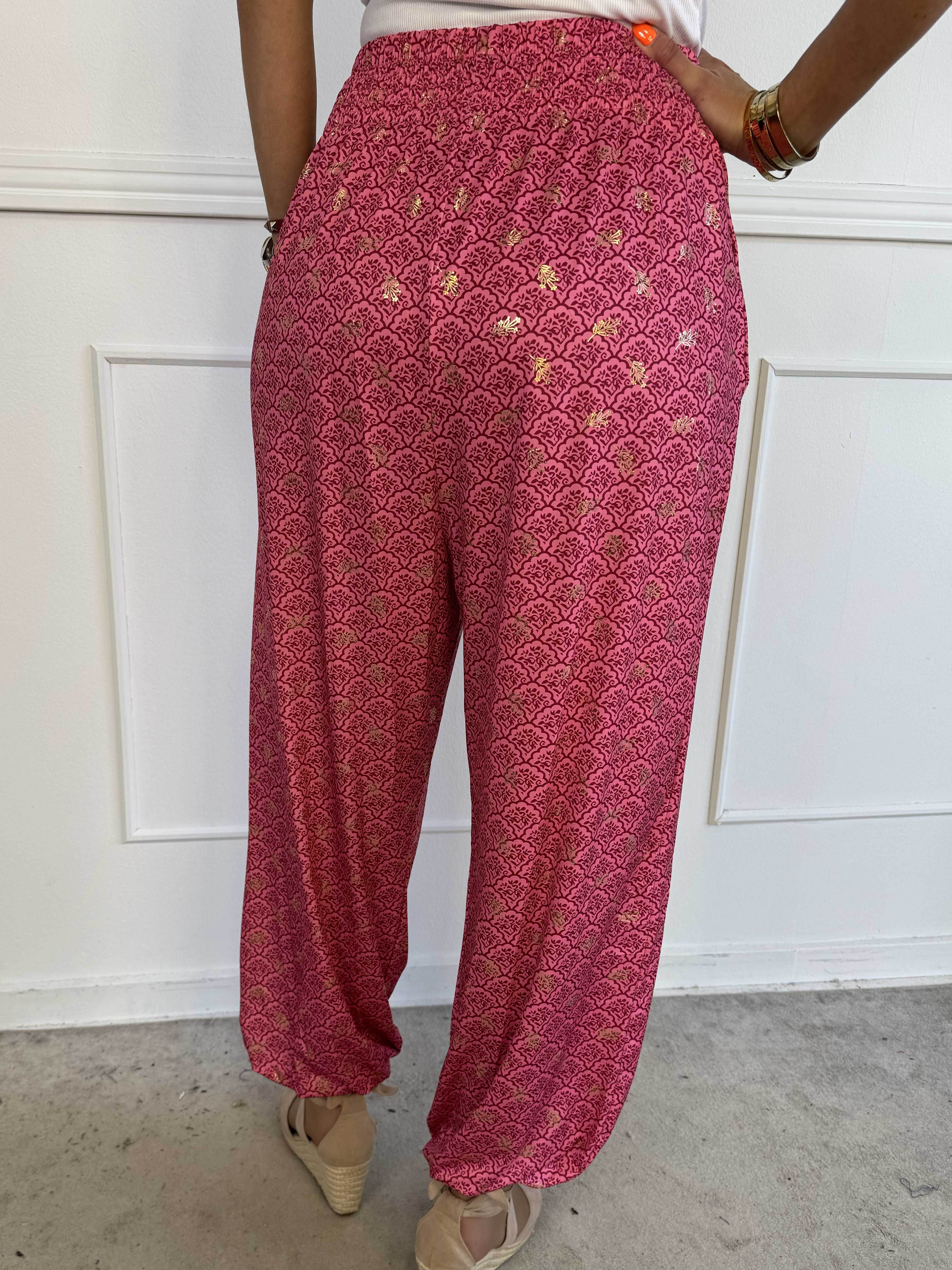 Pams Pattern Harem Pants - Elastiske bukser med smock i taljen