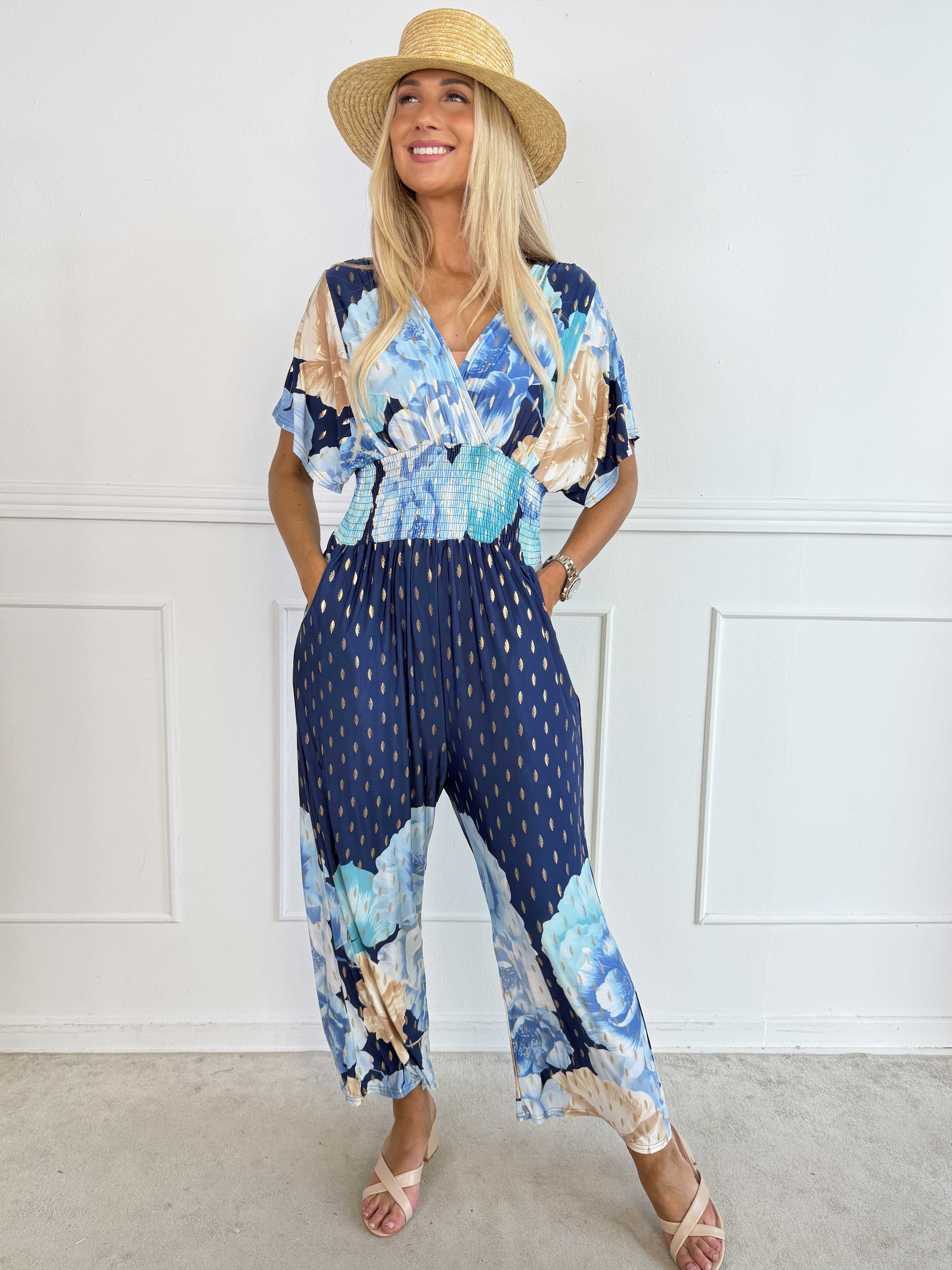 Pams Peony Jumpsuit - Elastisk buksedragt med blomstermotiver