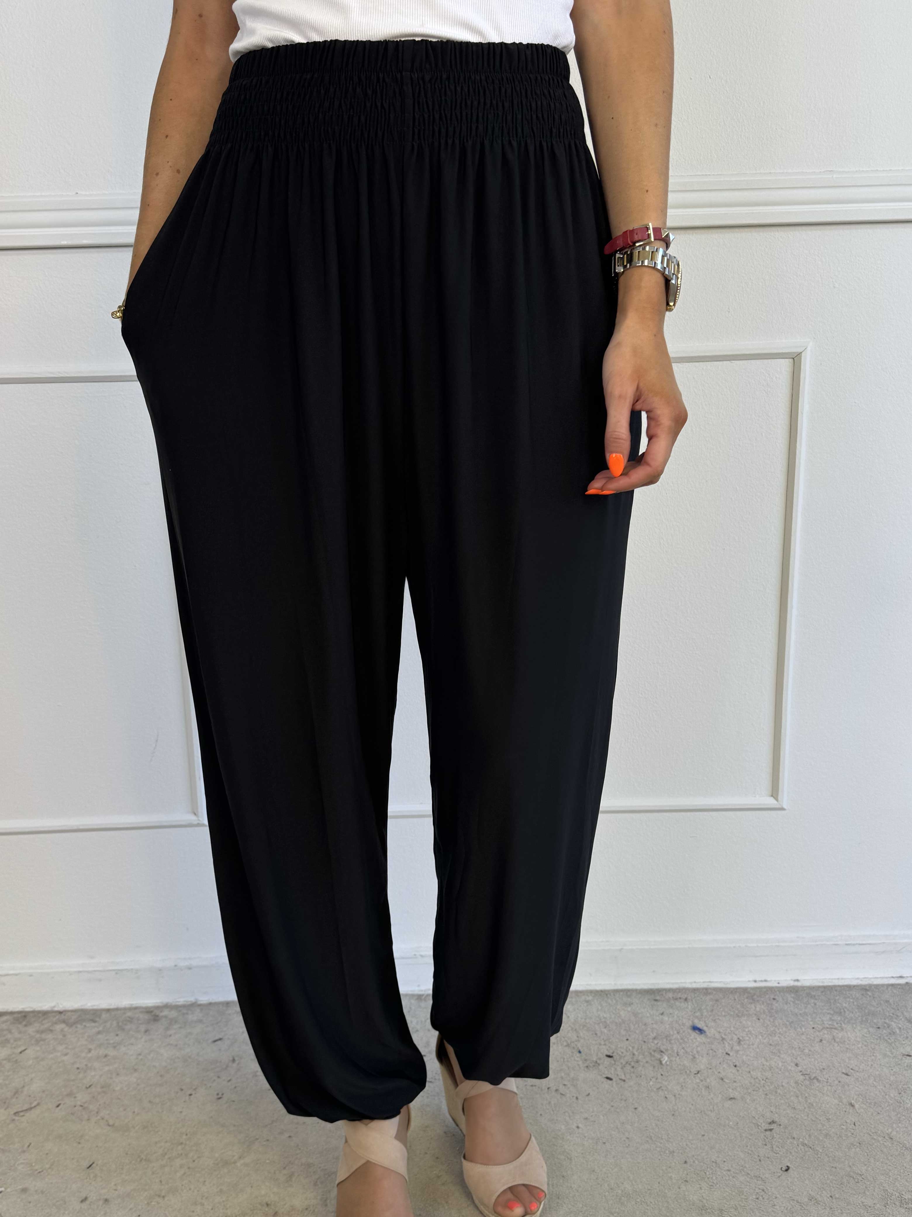 Pams Plain Harem Pants - Elastiske bukser med smock i taljen