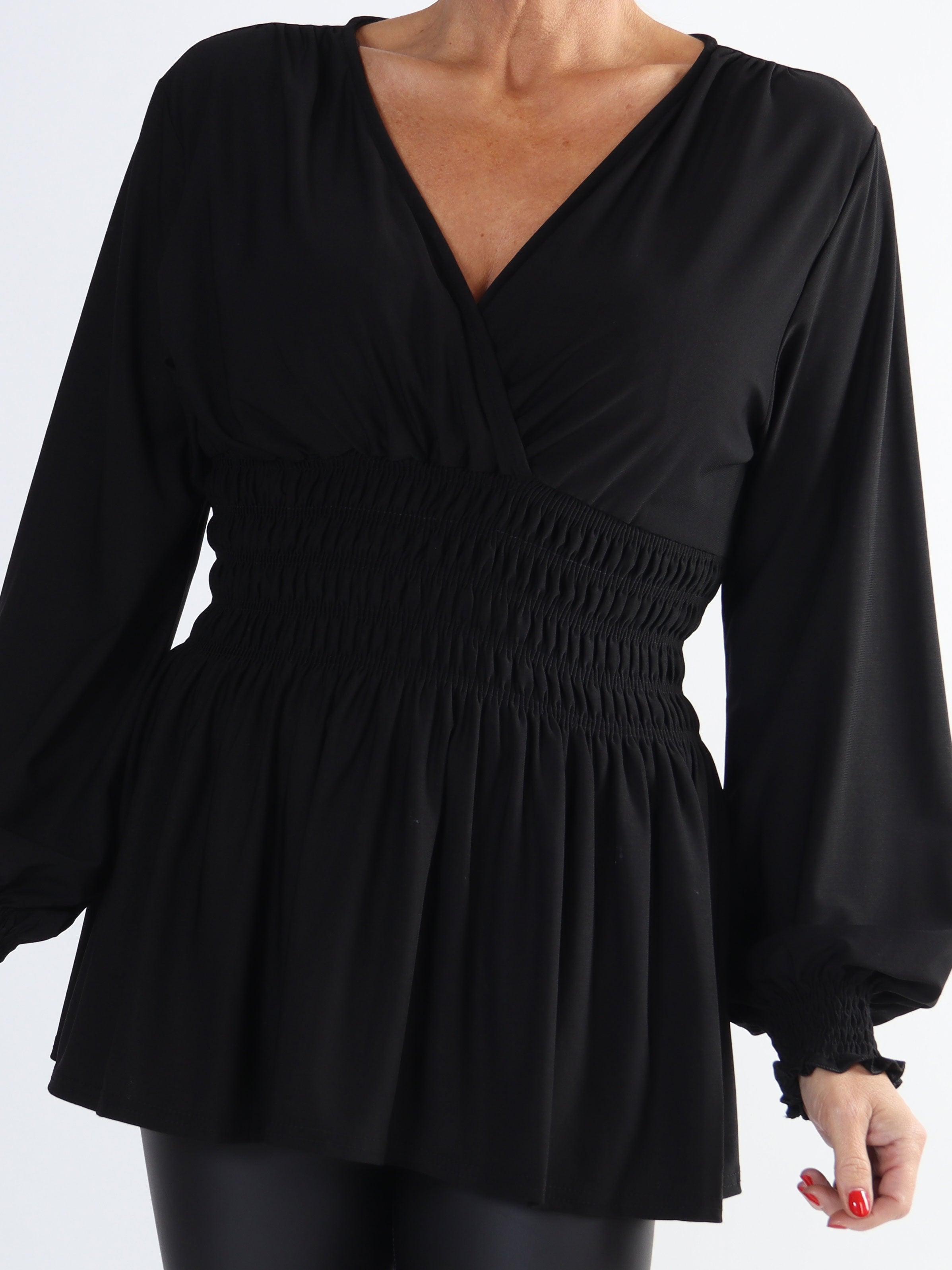 Pams Plain Shirt L/S - Plus size bluse i elastisk stof med lange ærmer