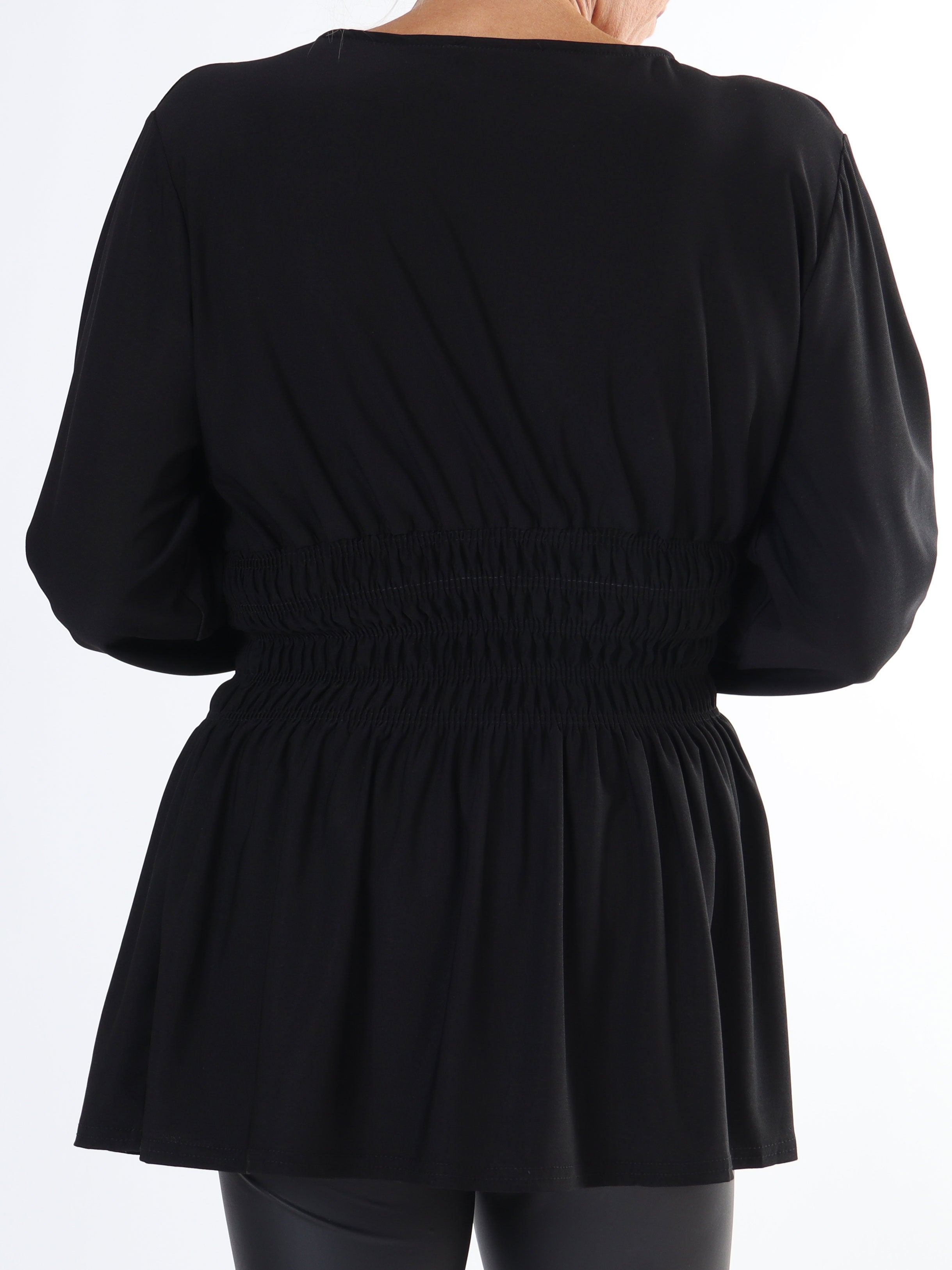 Pams Plain Shirt L/S - Plus size bluse i elastisk stof med lange ærmer