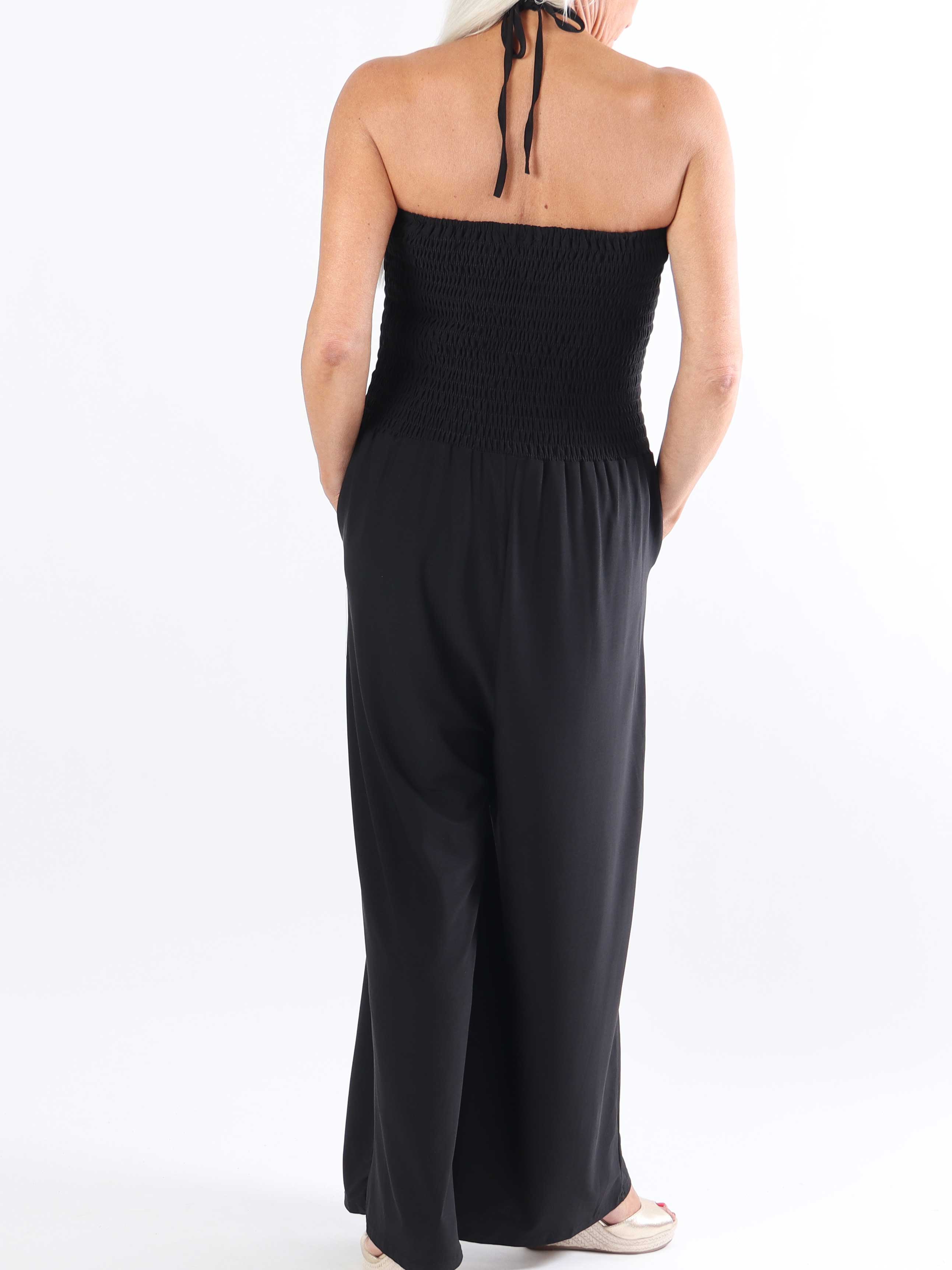 Pams Plain Tube Jumpsuit - Elastisk plus size buksedragt med smock ved brystet