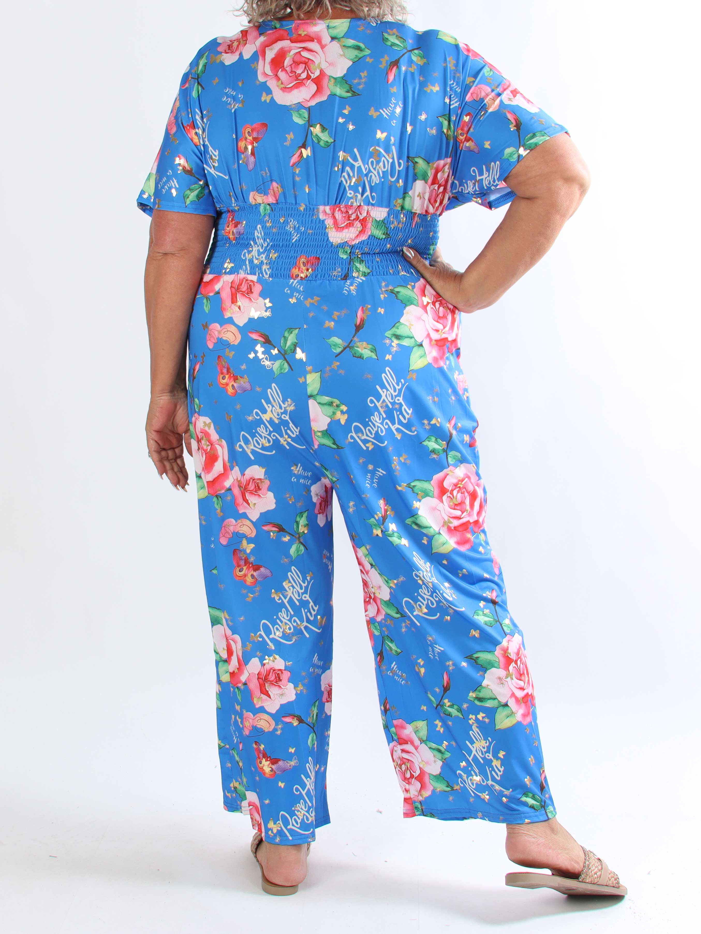 Pams Raise Jumpsuit - Plus size buksedragt med blomsterr og guldsommerfugle