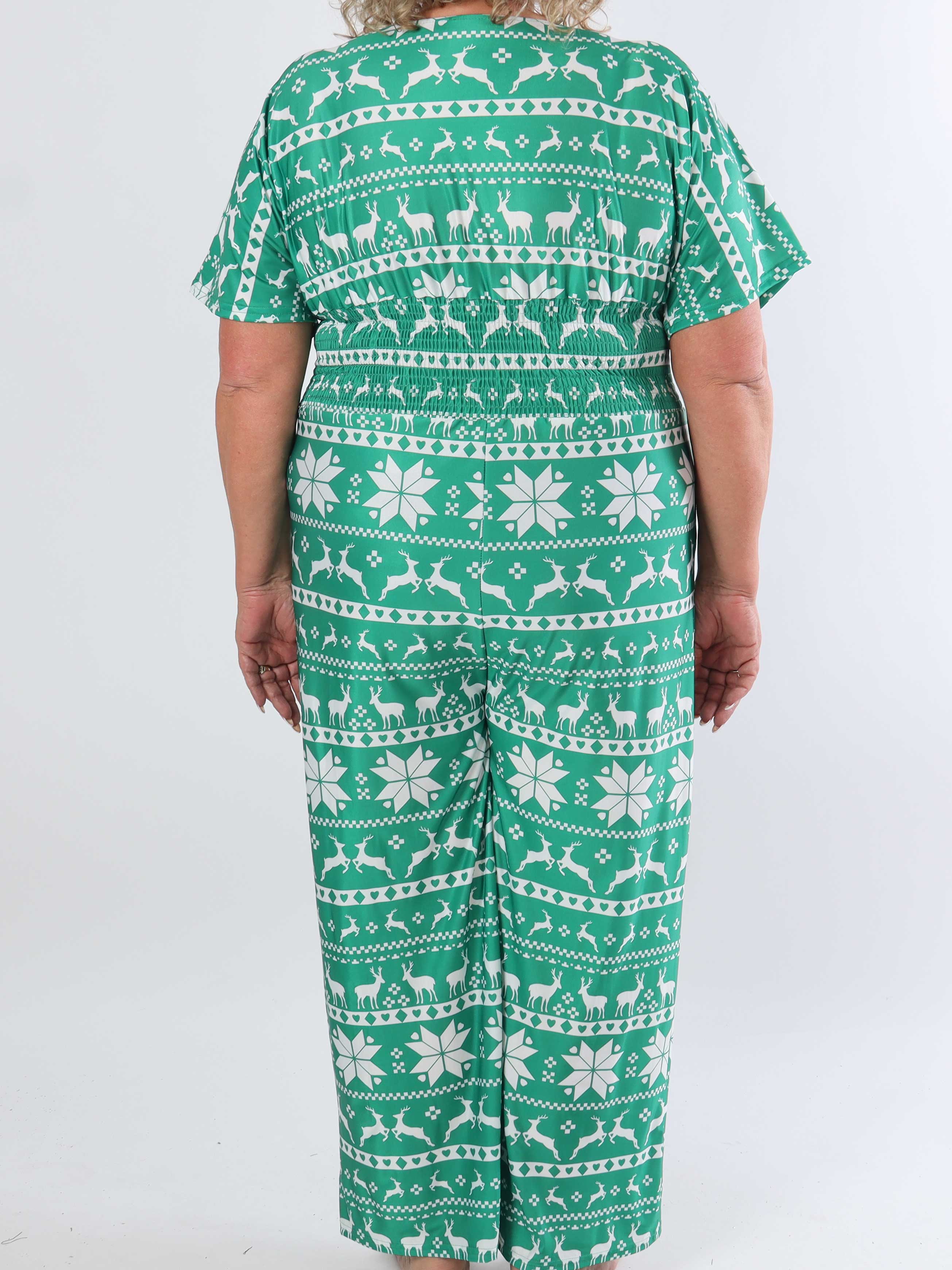 Pams Snow Jumpsuit - Elastisk plus size buksedragt med juleprint