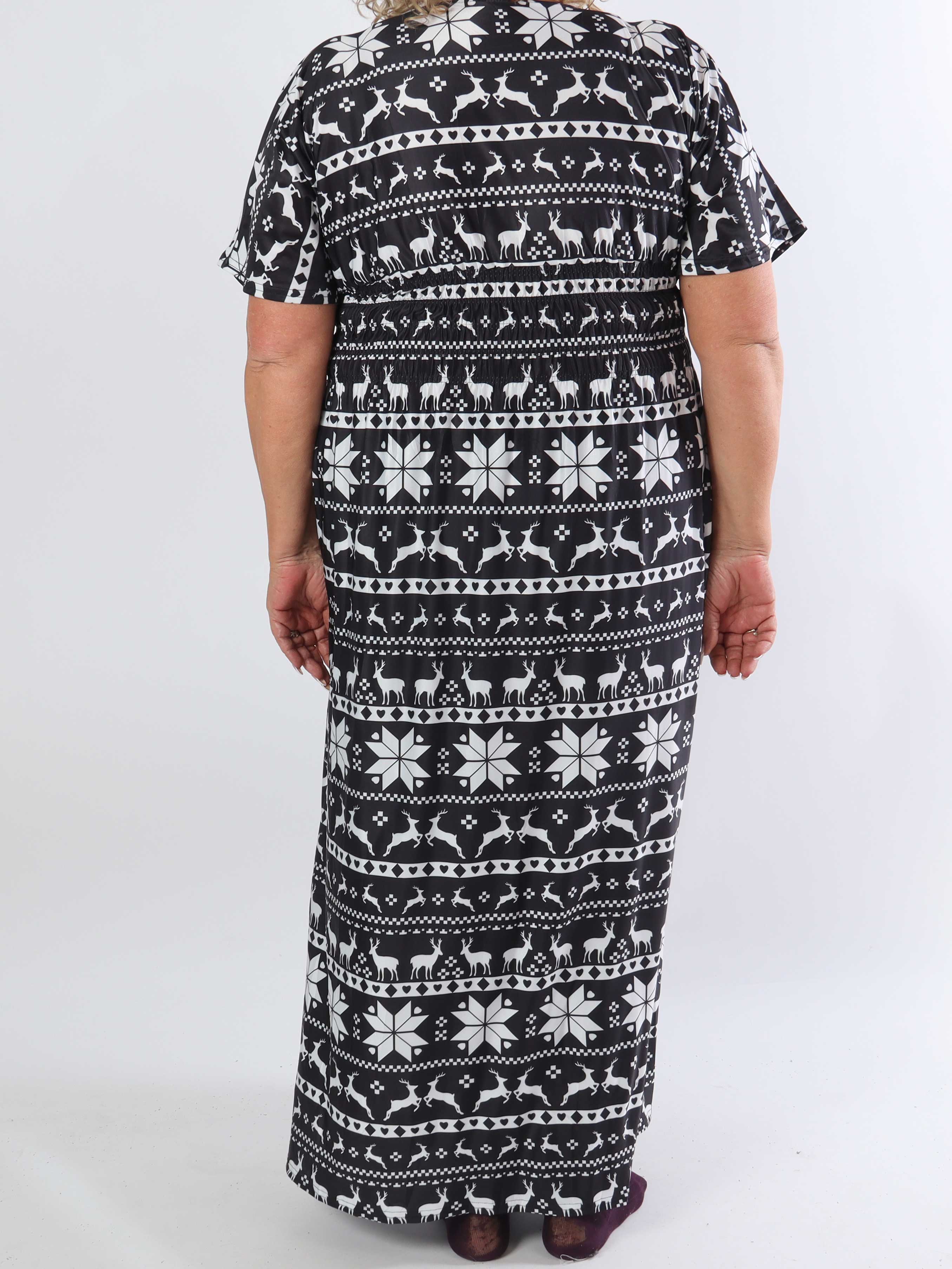 Pams Snow - Lang elastisk plus size kjole med juleprint